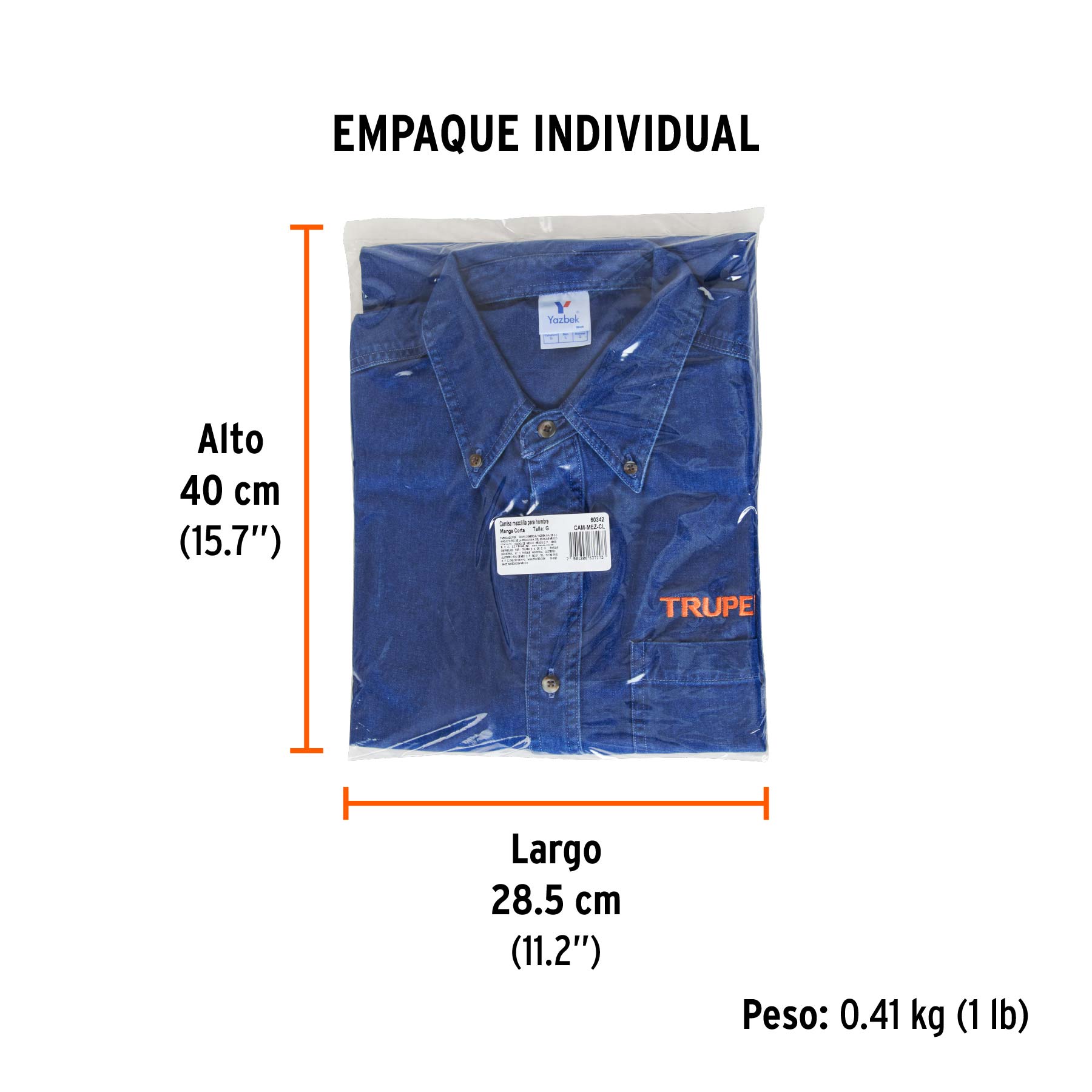Camisa de mezclilla manga corta para hombre, G, TRUPER - Empaque