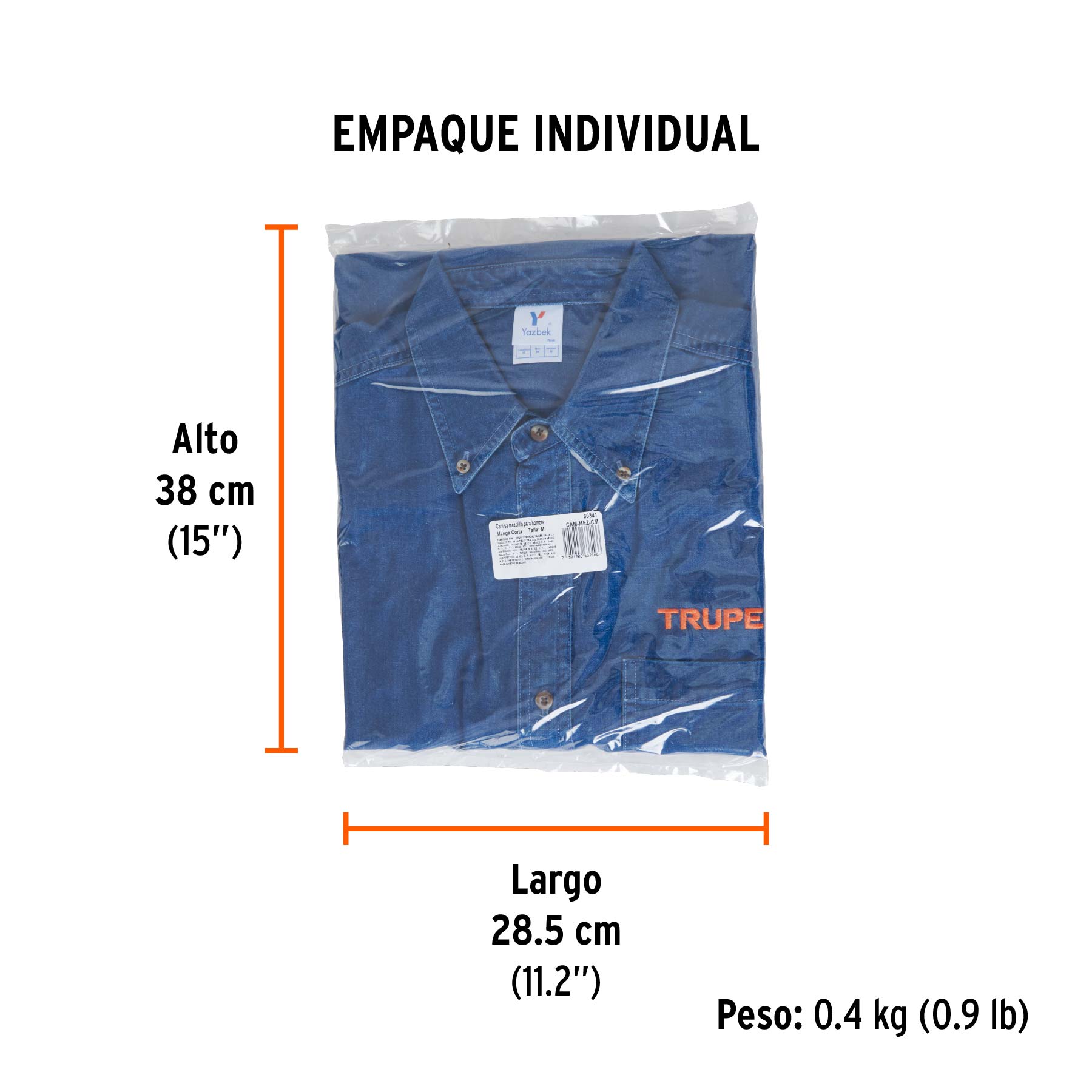 Camisa de mezclilla manga corta para hombre, M, TRUPER - Empaque