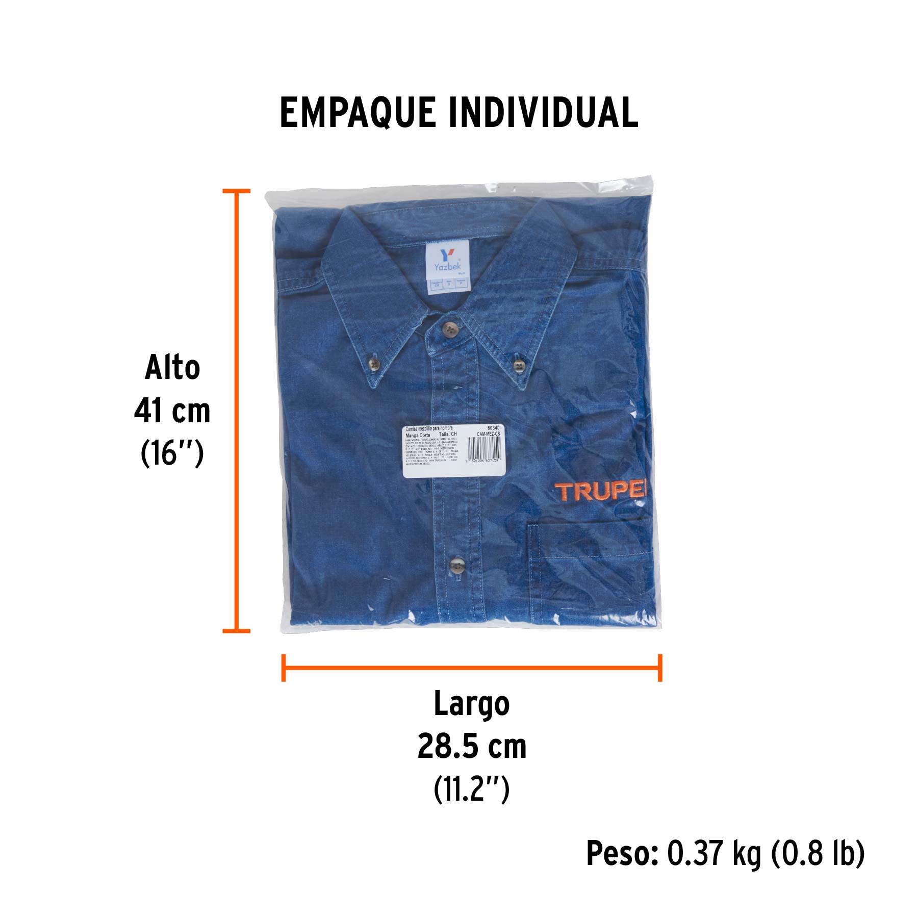 Camisa de mezclilla manga corta para hombre, CH, TRUPER - Empaque