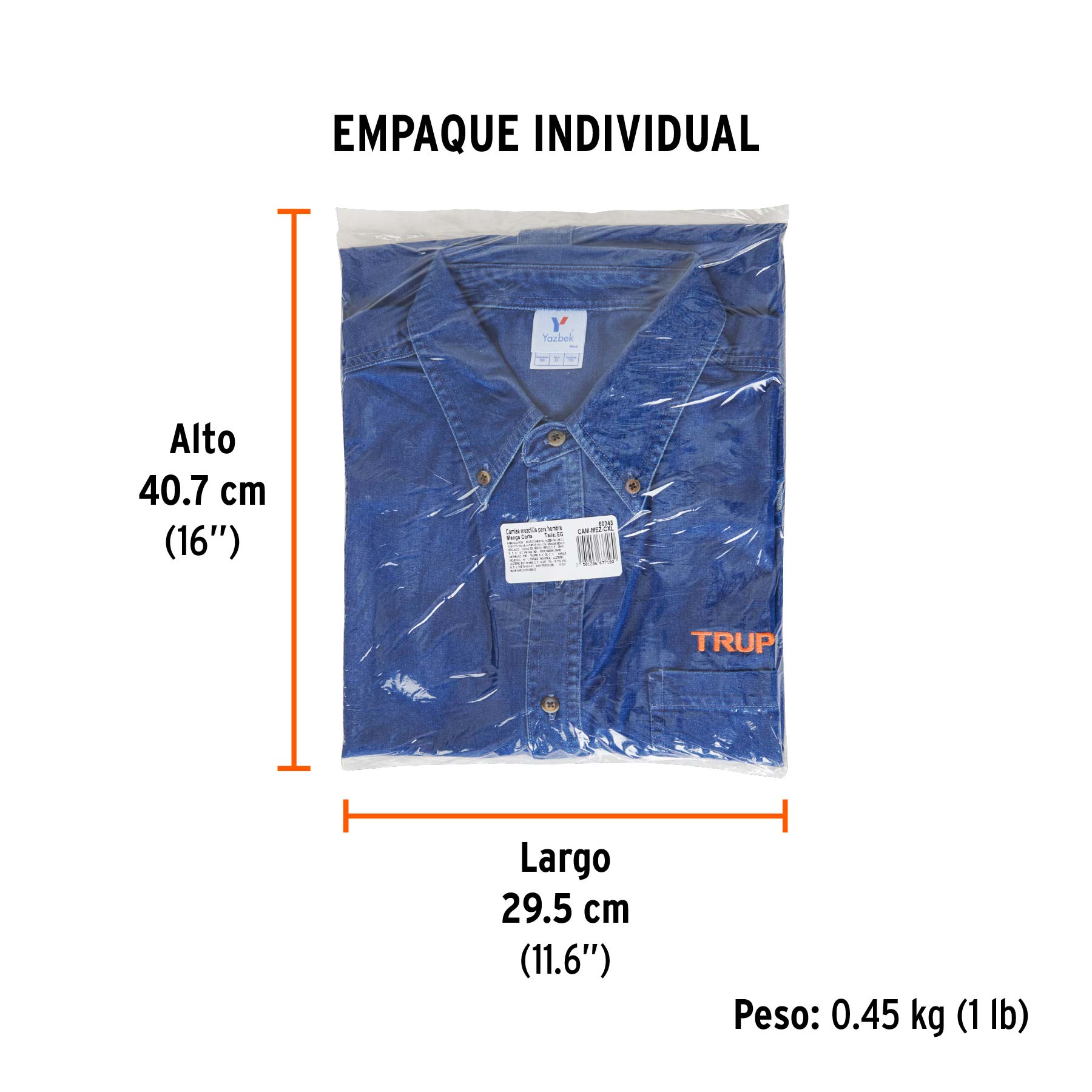 Camisa de mezclilla manga corta para hombre, EG, TRUPER - Empaque