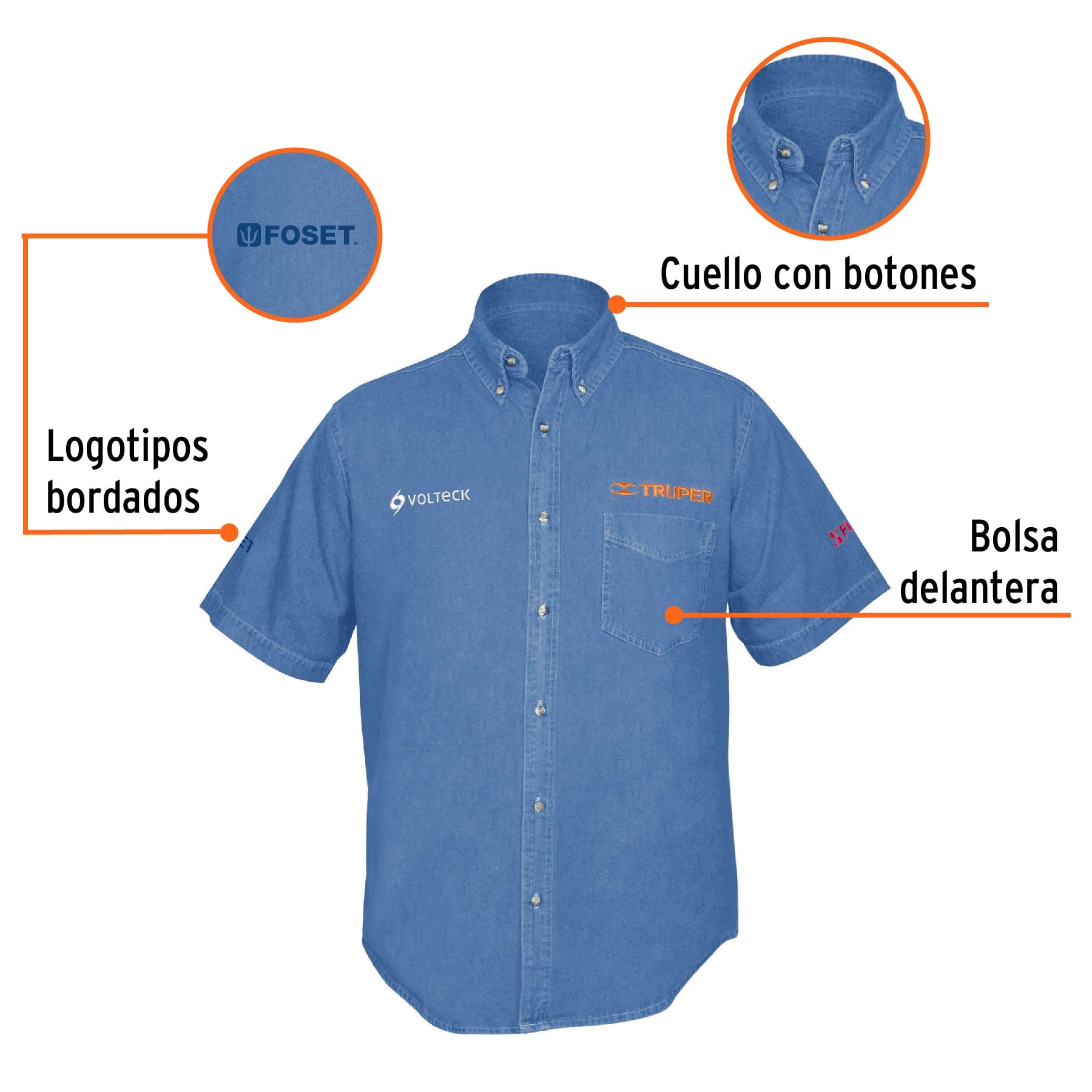Camisa de mezclilla manga corta para hombre, EEG, TRUPER