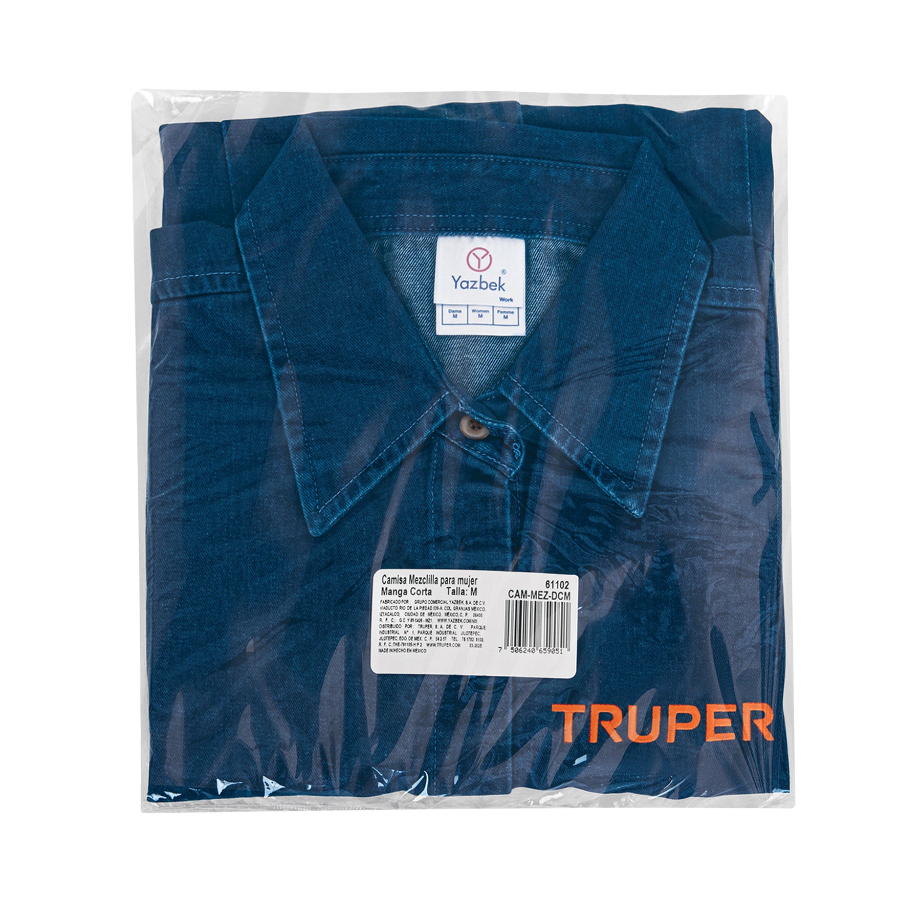 Camisa de mezclilla manga corta para mujer, M, TRUPER
