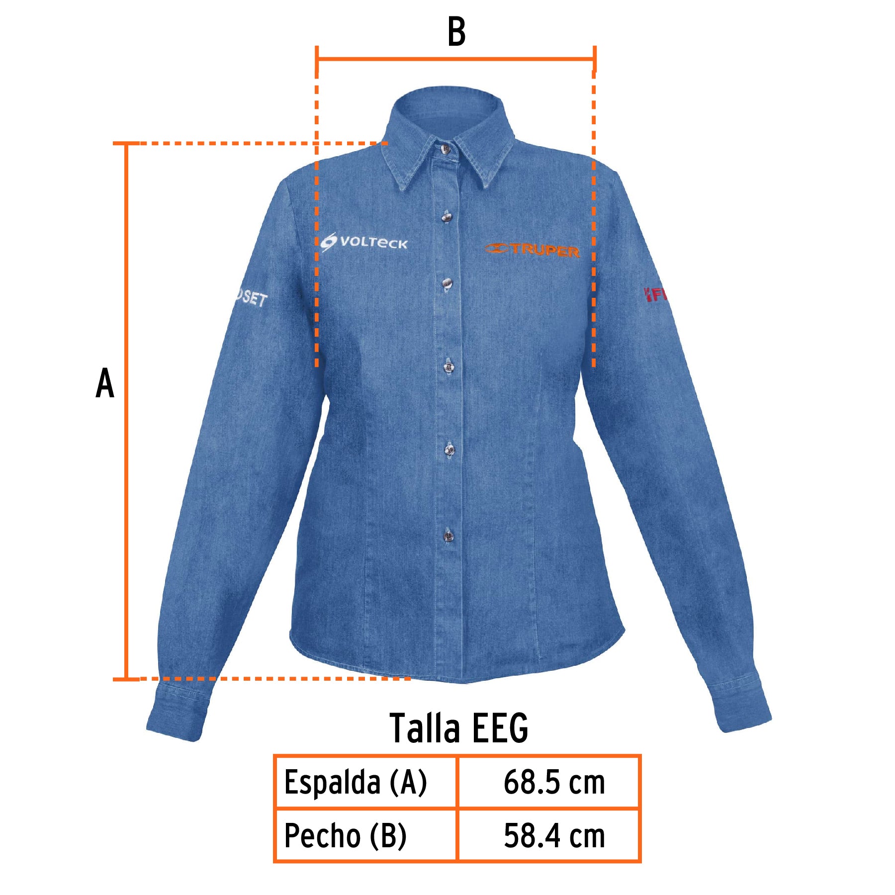 Camisa de mezclilla manga larga para mujer, EEG, TRUPER