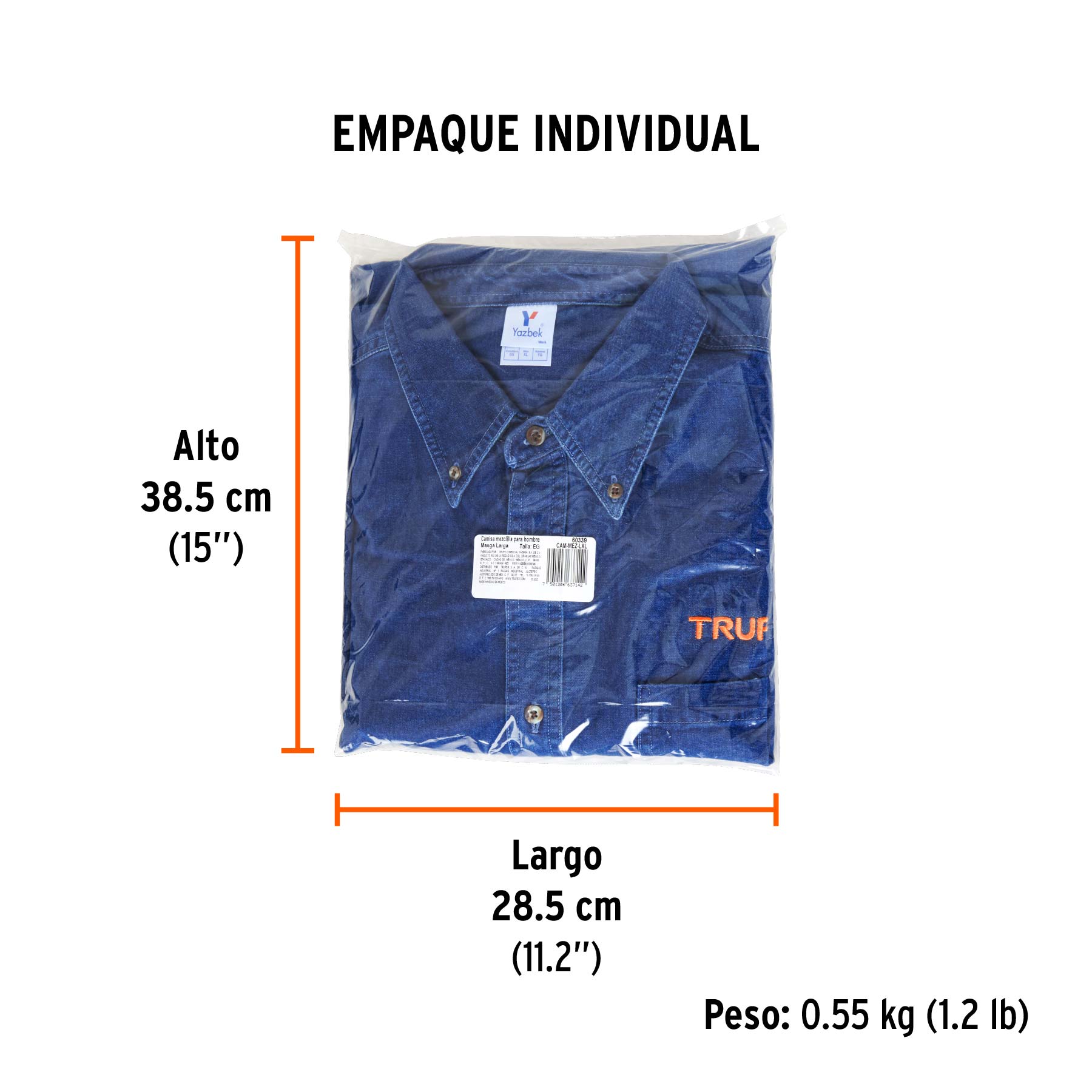 Camisa de mezclilla manga larga para hombre, EG, TRUPER - Empaque
