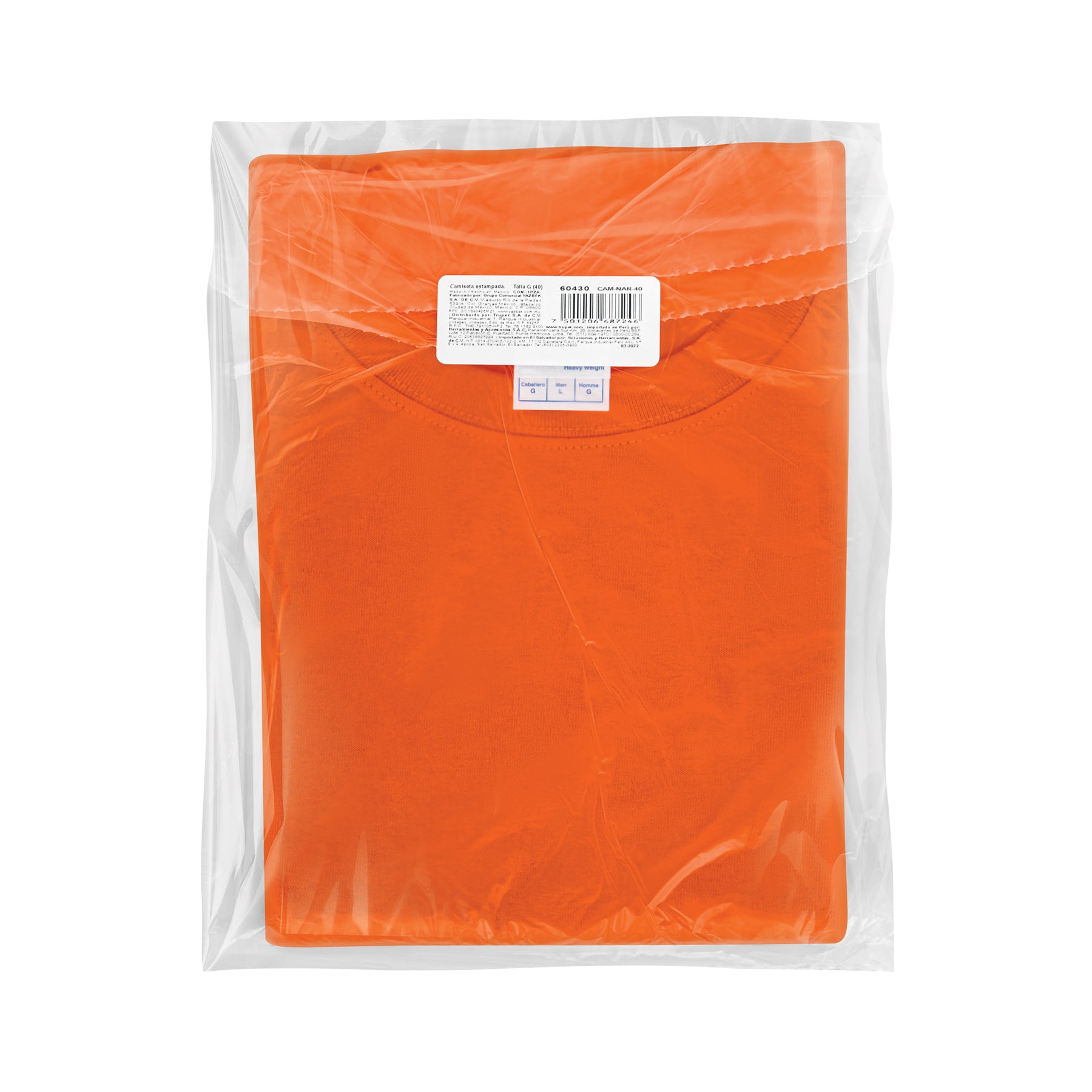 Playera cuello redondo para hombre, naranja, G, TRUPER