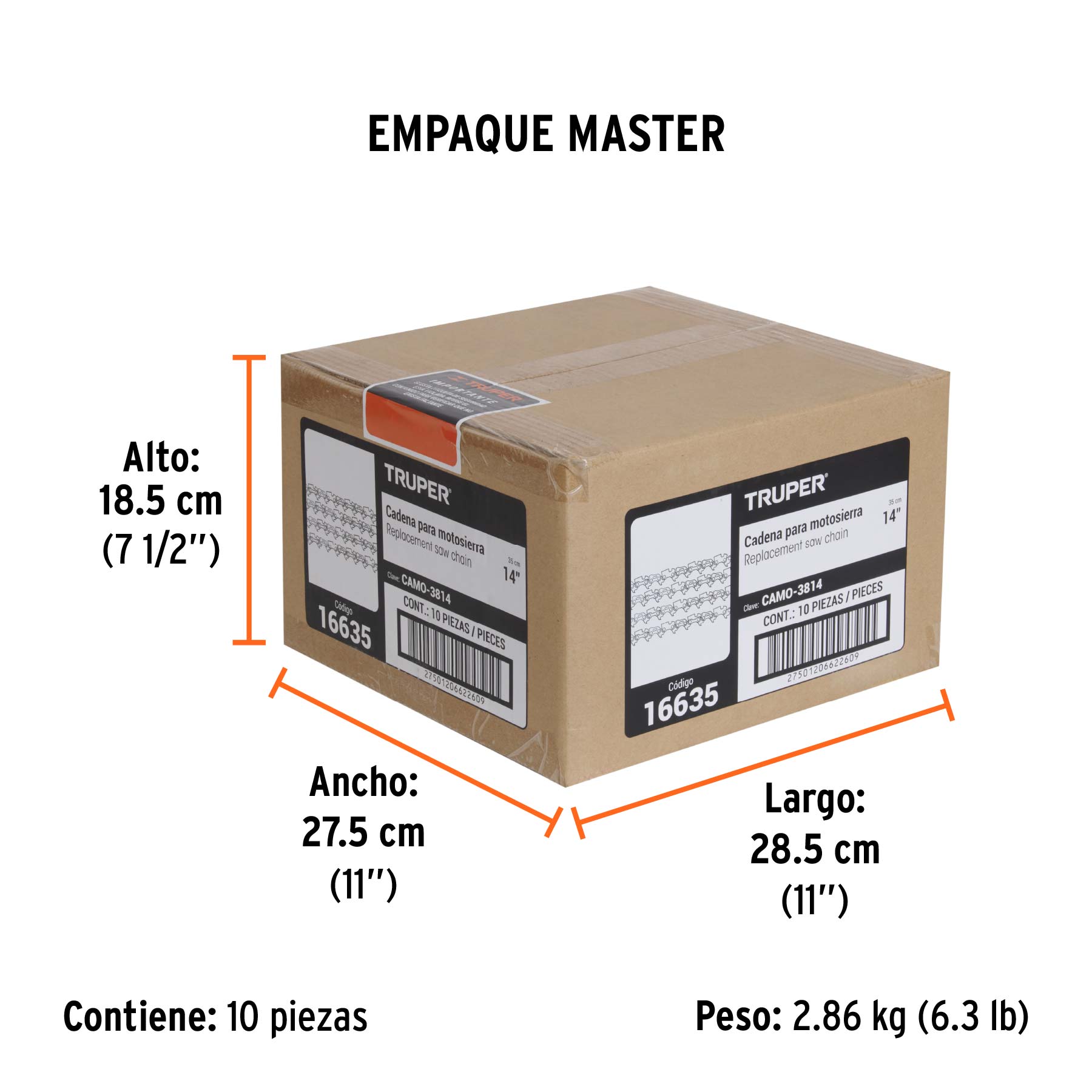 Cadena repuesto 14" para motosierra gasolina 33/38cc, TRUPER - Empaque