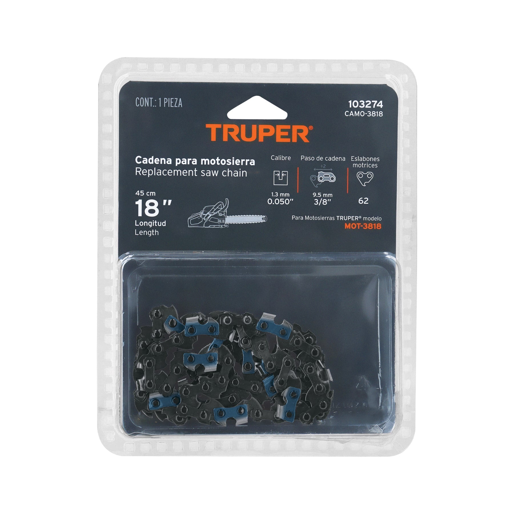 Cadena repuesto 18" para motosierra gasolina 38cc, TRUPER