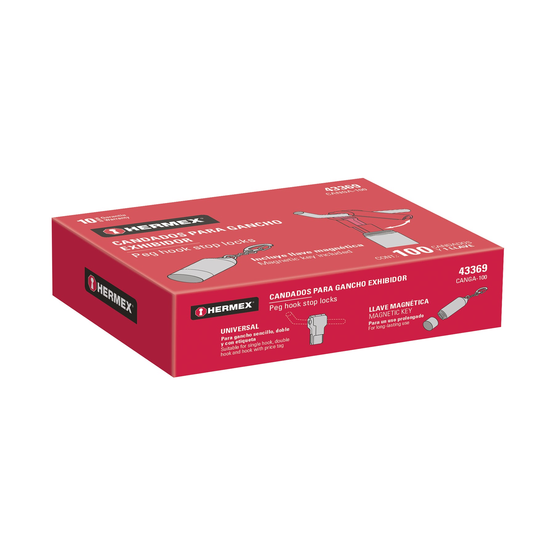 Caja con 100 candados para gancho y 1 llave magnética