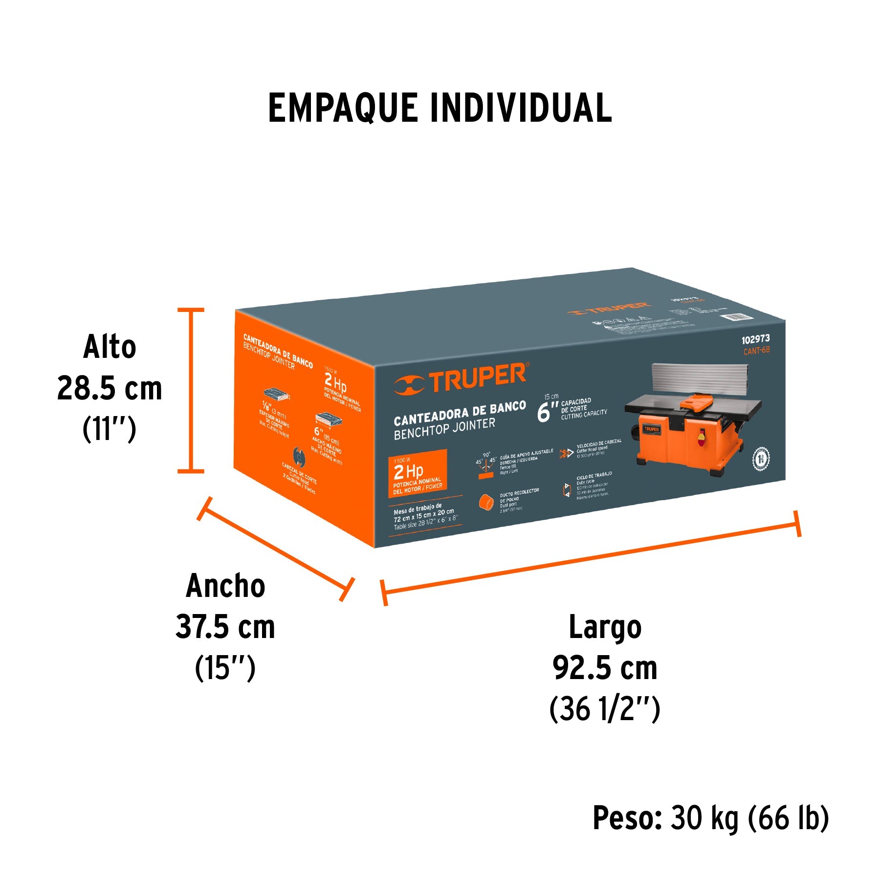 Canteadora de banco 6", 2 HP (1500 W), TRUPER - Empaque