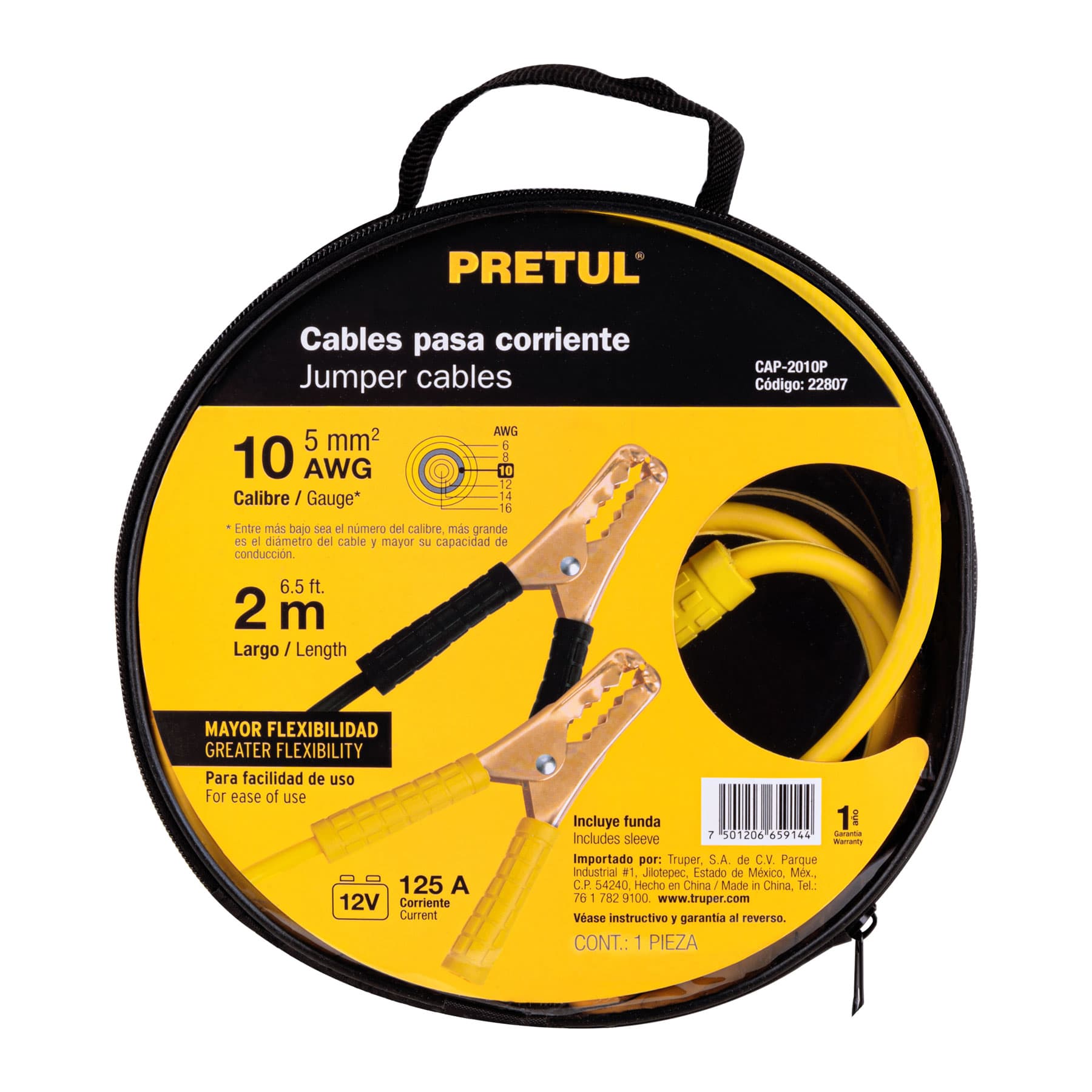 Cables pasa corriente 2 m, 125 A, 10 AWG, PRETUL