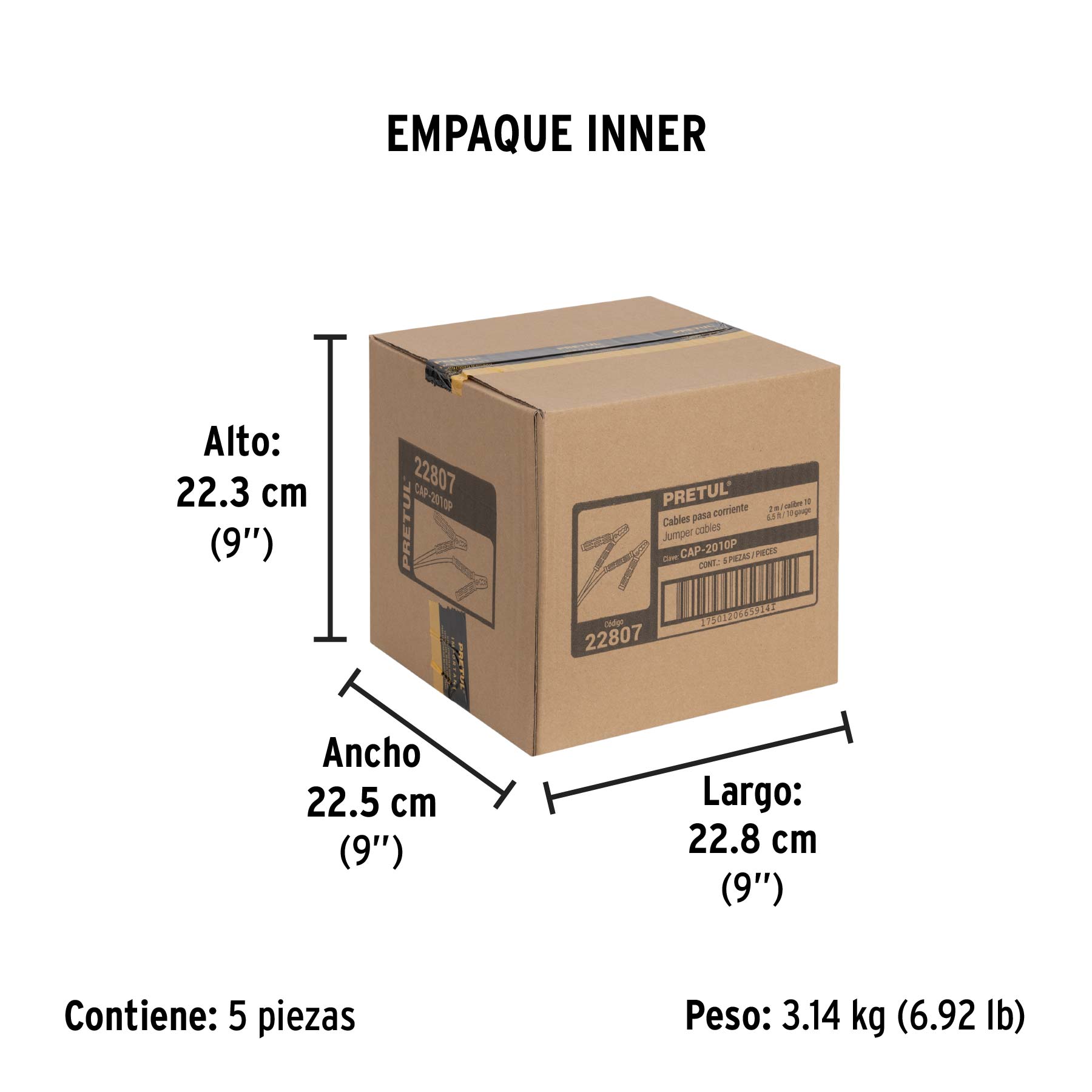 Cables pasa corriente 2 m, 125 A, 10 AWG, PRETUL - Empaque