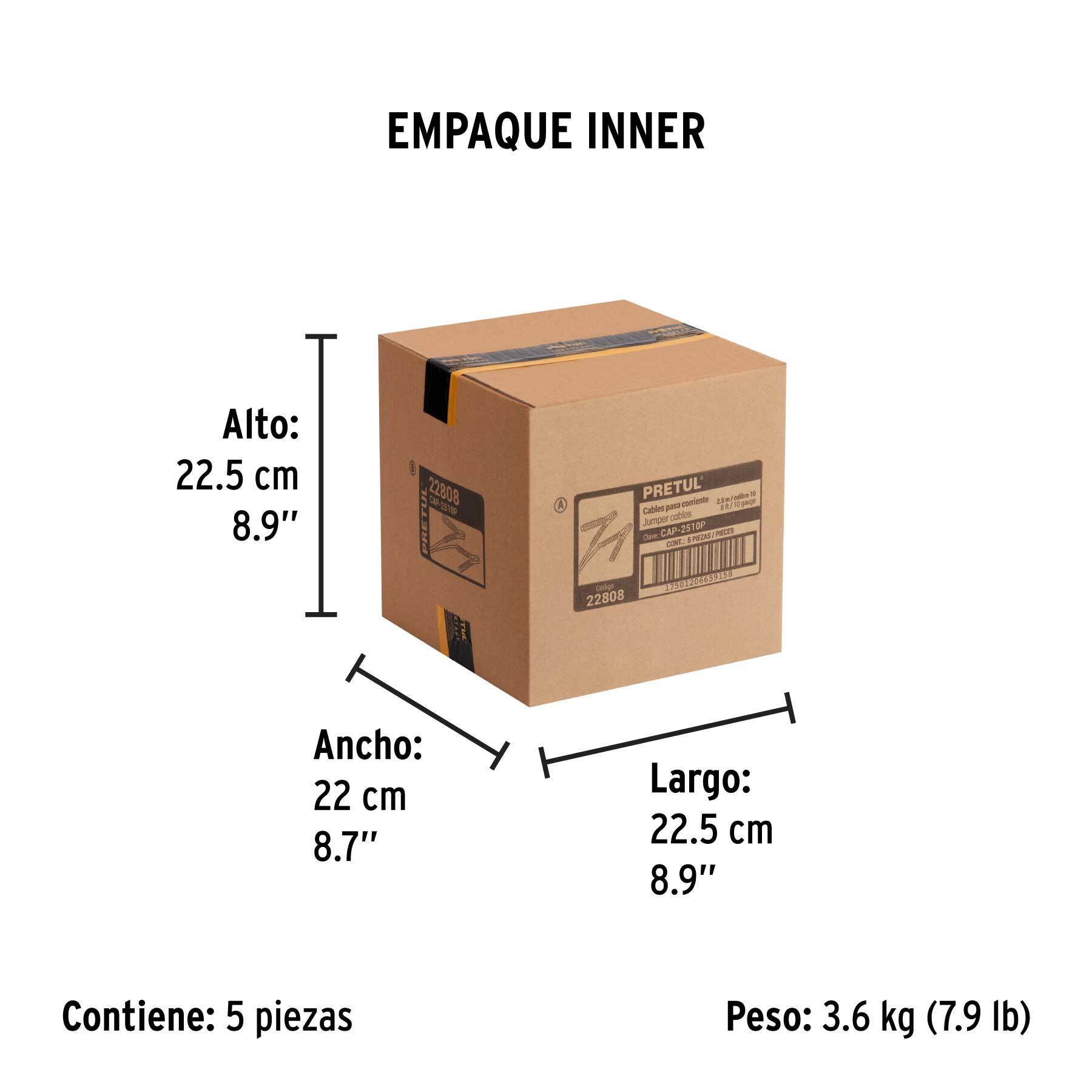 Cables pasa corriente 2.5m, 125 A, 10 AWG, con funda, PRETUL - Empaque
