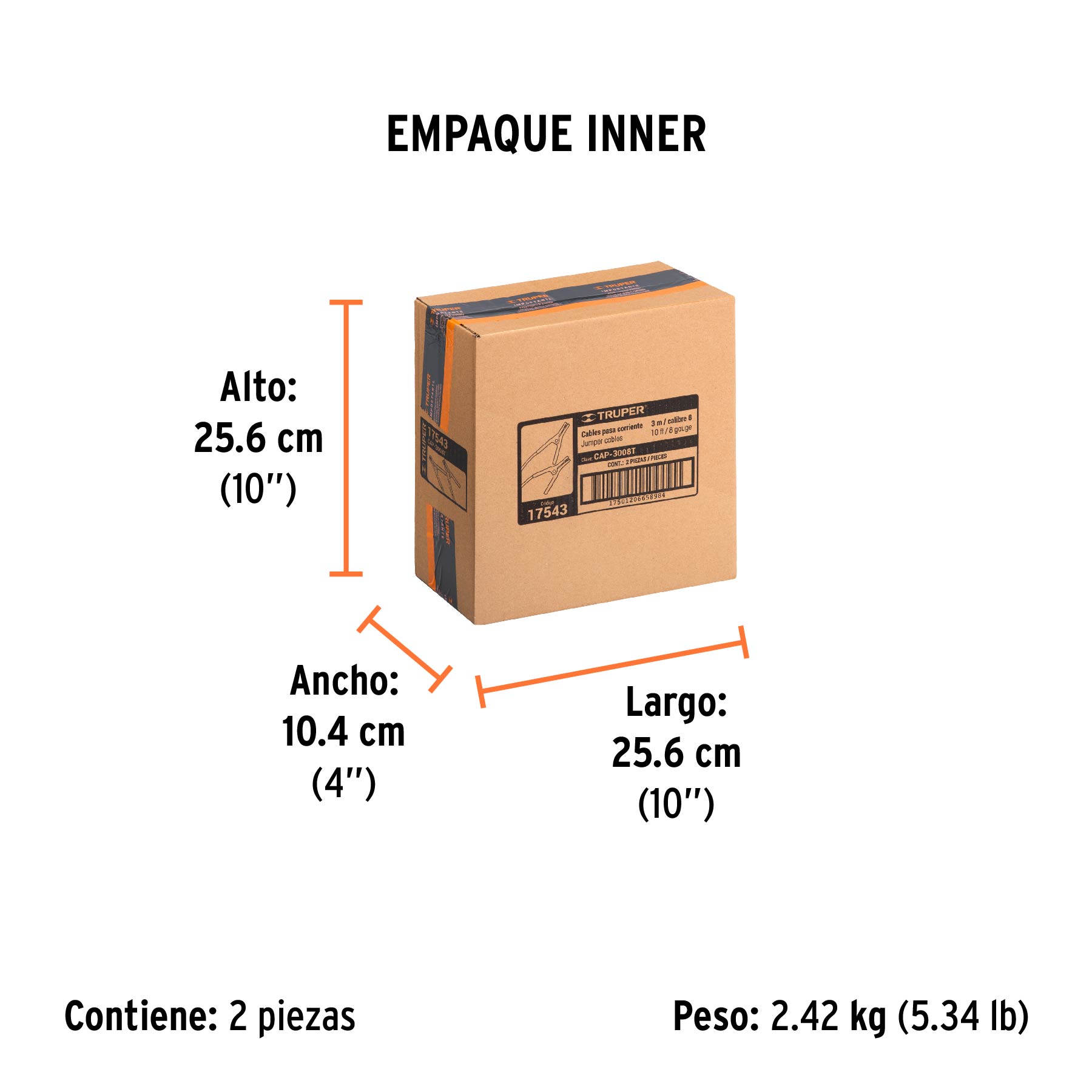 Cables pasa corriente 3 m, 225 A, 8 AWG, con funda, TRUPER - Empaque