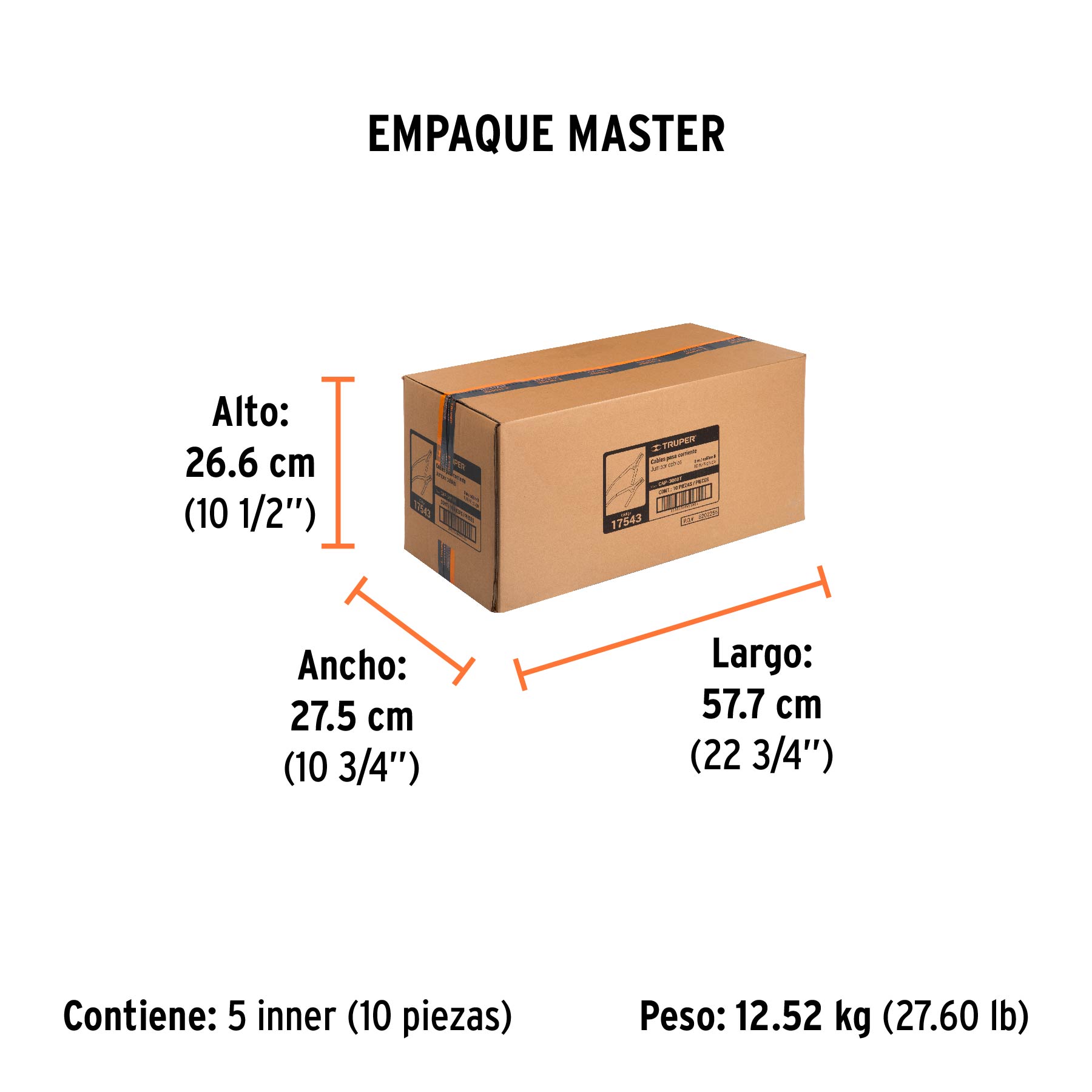 Cables pasa corriente 3 m, 225 A, 8 AWG, con funda, TRUPER - Empaque