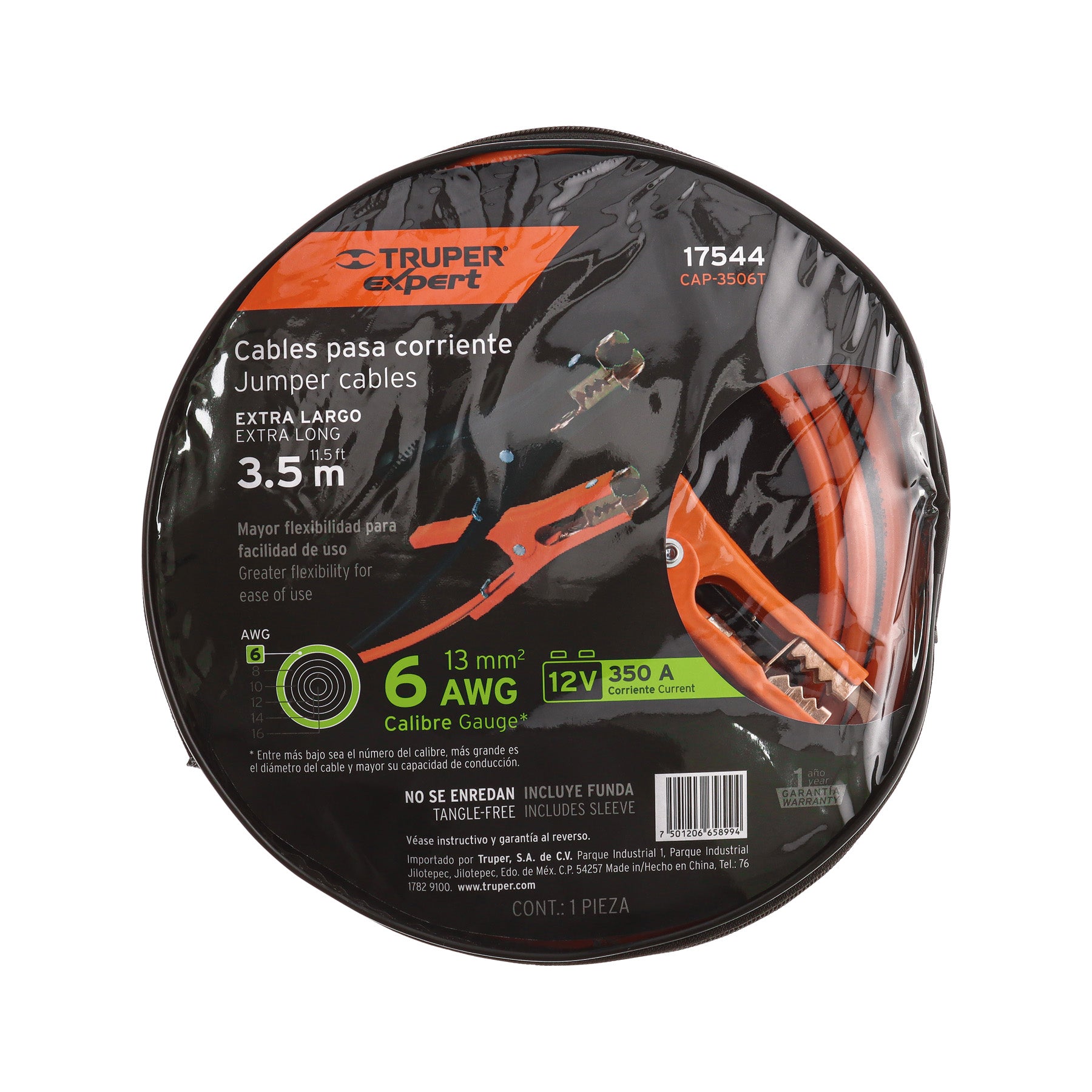 Cables pasa corriente 3.5 m, 350 A, 6 AWG, con funda, EXPERT