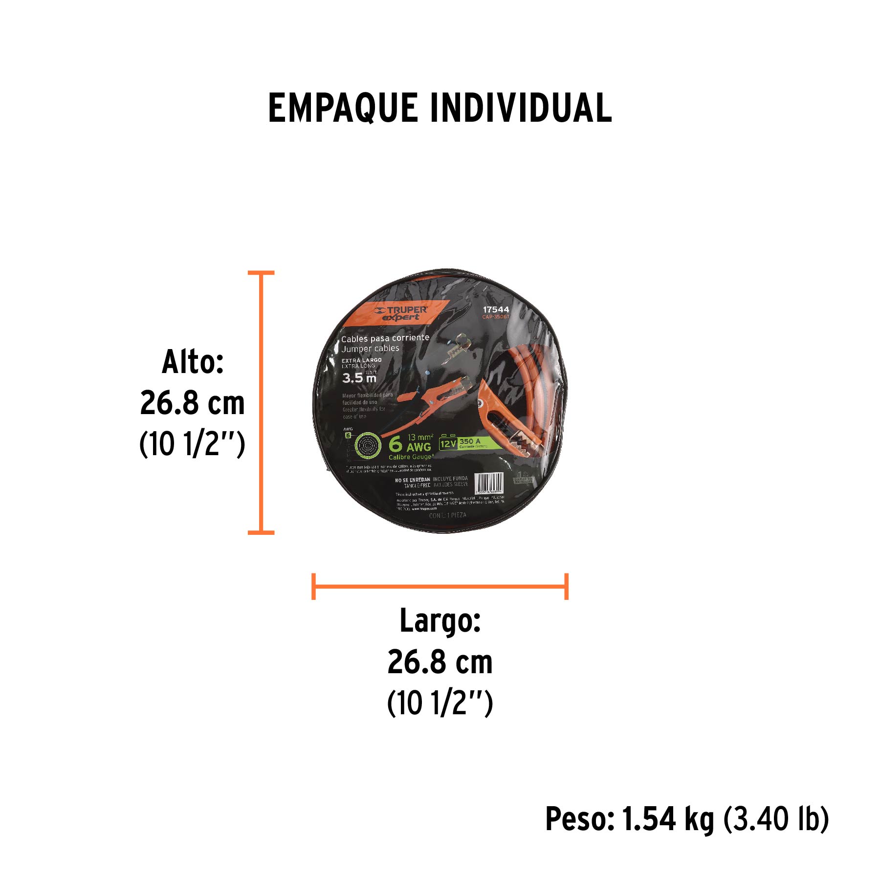 Cables pasa corriente 3.5 m, 350 A, 6 AWG, con funda, EXPERT - Empaque
