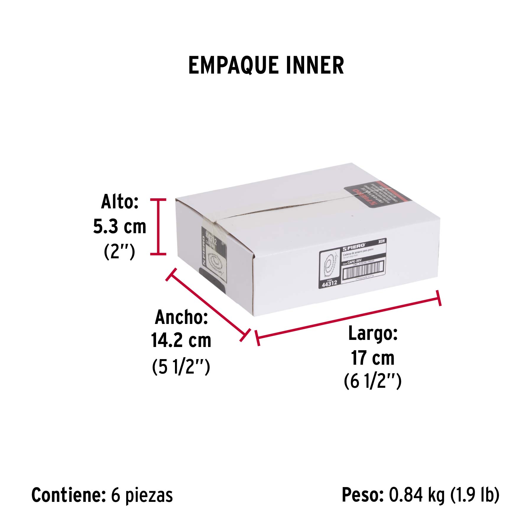 Cadena de 1.8 m de amarre para perro, 1.7 mm, FIERO - Empaque