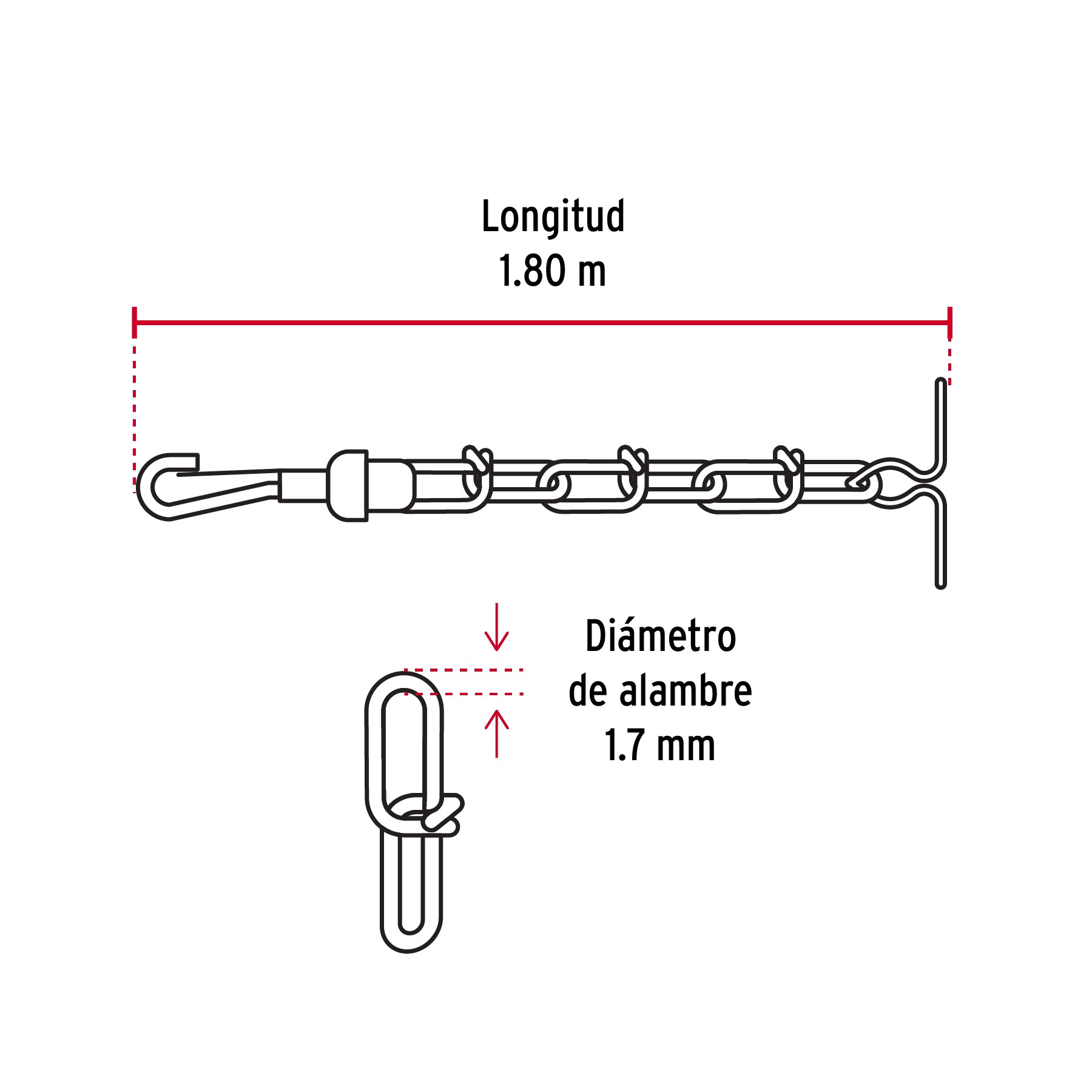 Cadena de 1.8 m de amarre para perro, 1.7 mm, FIERO