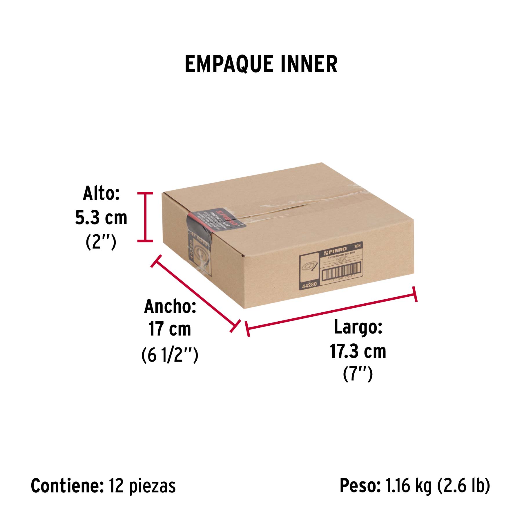 Cadena de paseo para perro de 1.2 m x 2 mm, FIERO - Empaque