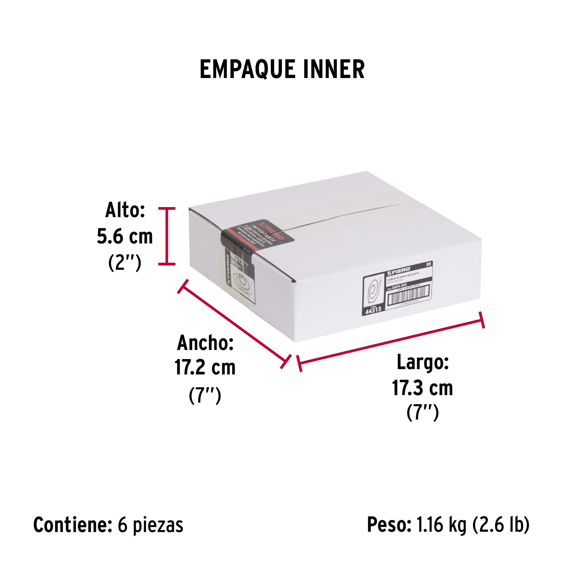 Cadena de 1.8 m de amarre para perro, 2.1 mm, FIERO - Empaque
