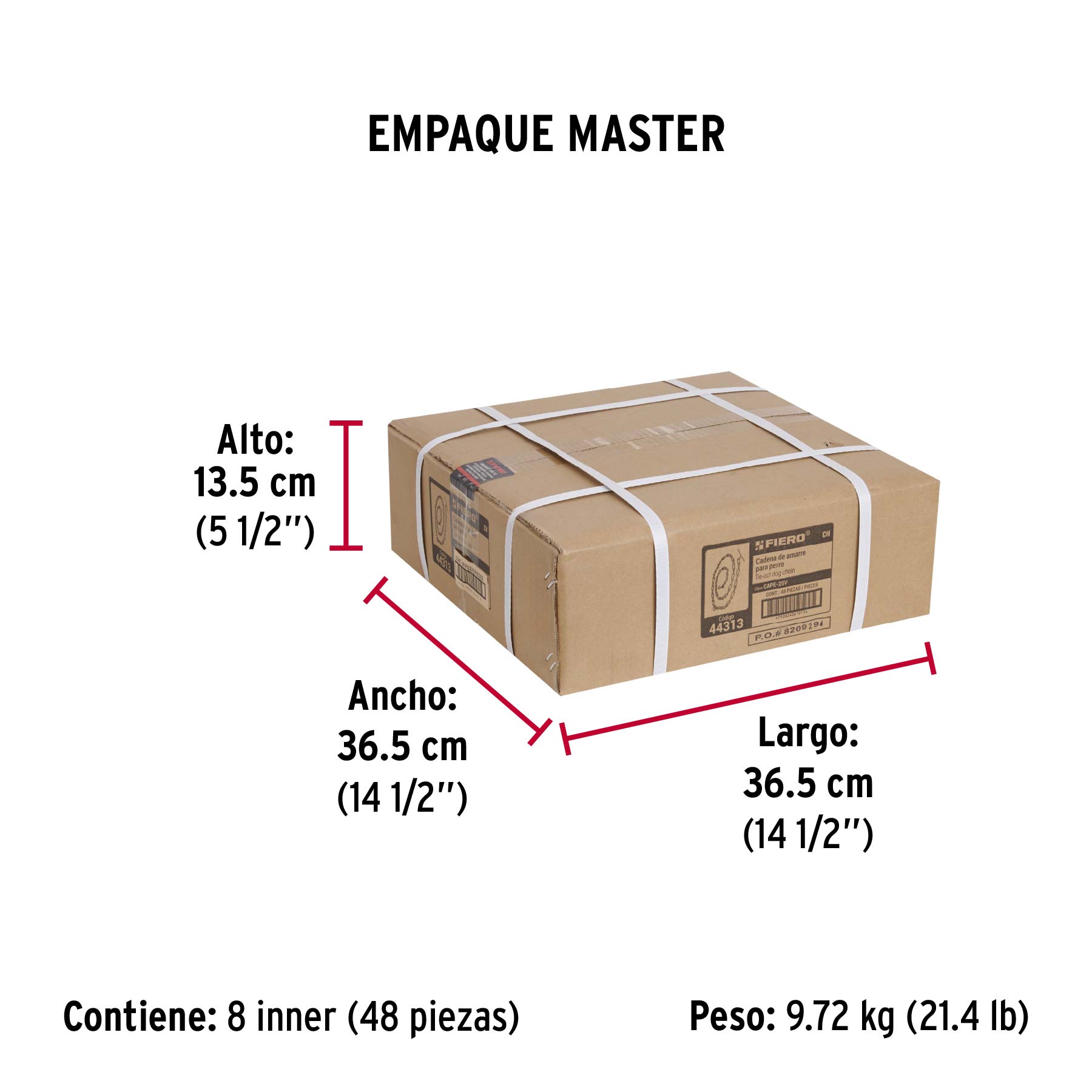 Cadena de 1.8 m de amarre para perro, 2.1 mm, FIERO - Empaque
