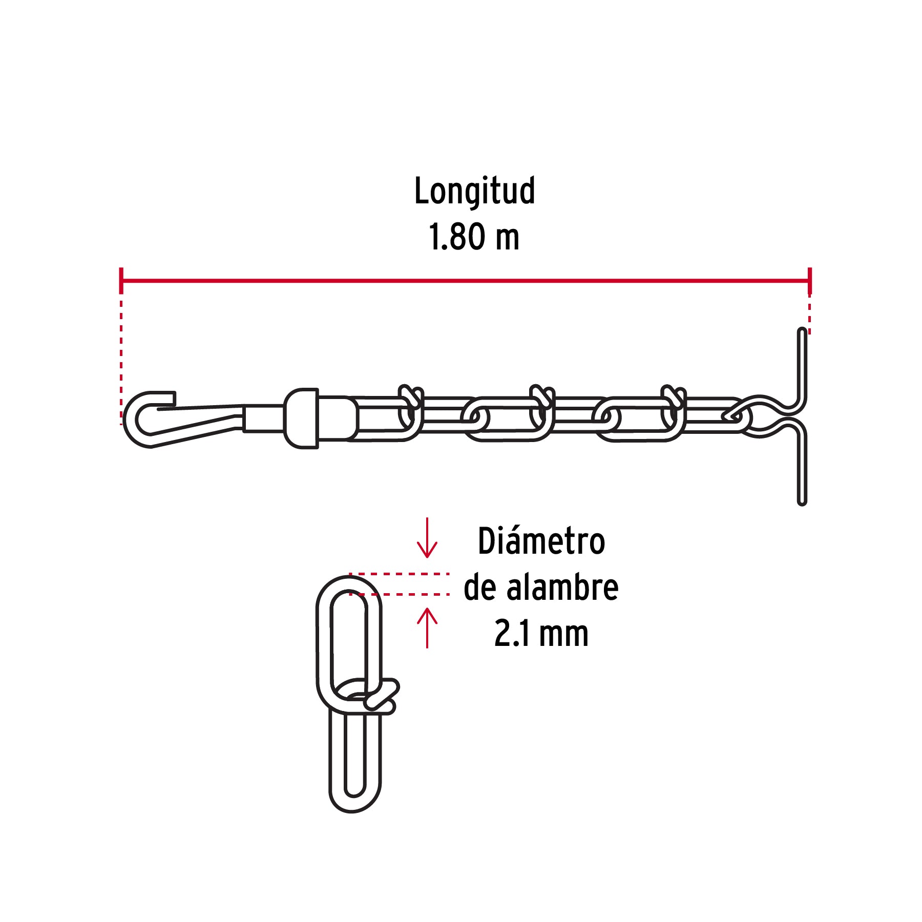 Cadena de 1.8 m de amarre para perro, 2.1 mm, FIERO