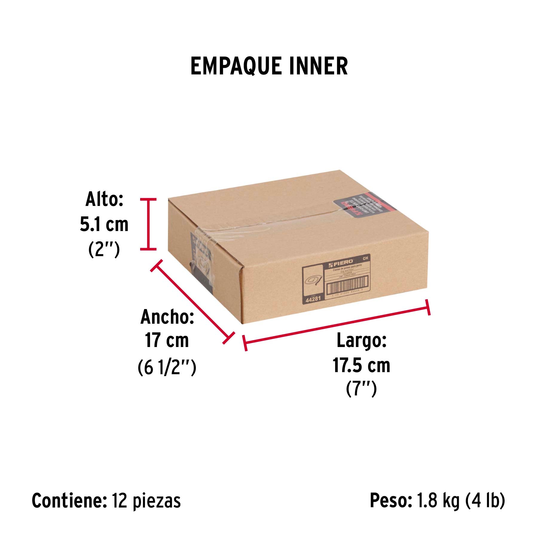 Cadena de paseo para perro de 1.2 m x 2.5 mm, FIERO - Empaque