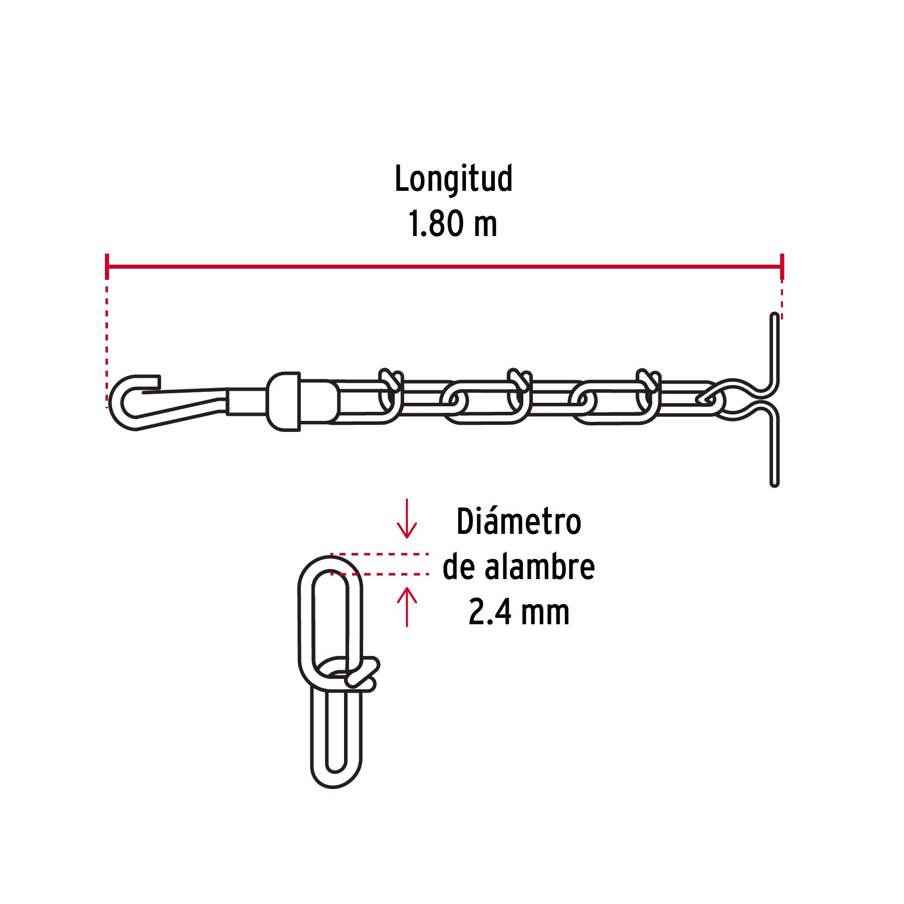 Cadena de 1.8 m de amarre para perro, 2.4 mm, FIERO
