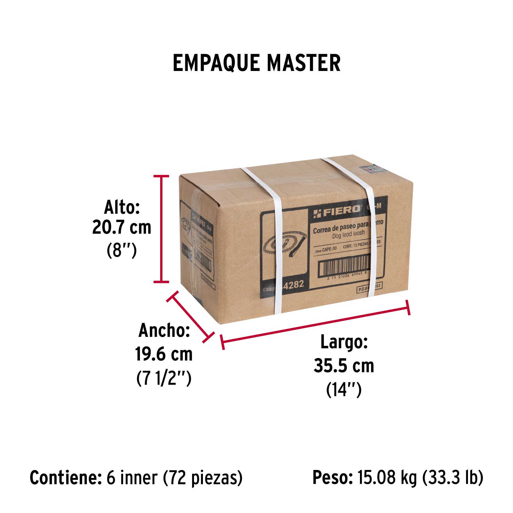 Cadena de paseo para perro de 1.2 m x 3 mm, FIERO - Empaque
