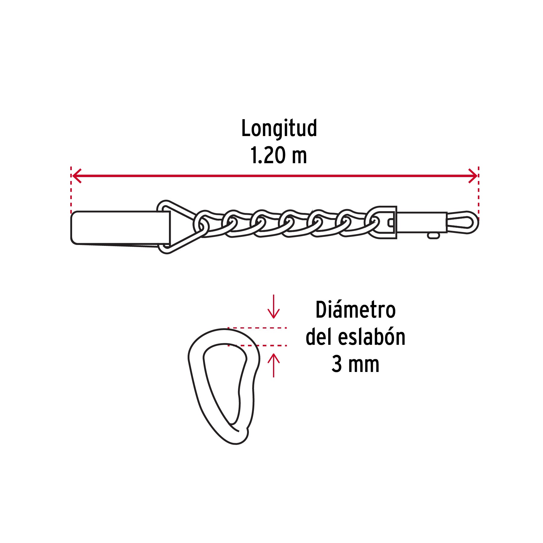 Cadena de paseo para perro de 1.2 m x 3 mm, FIERO