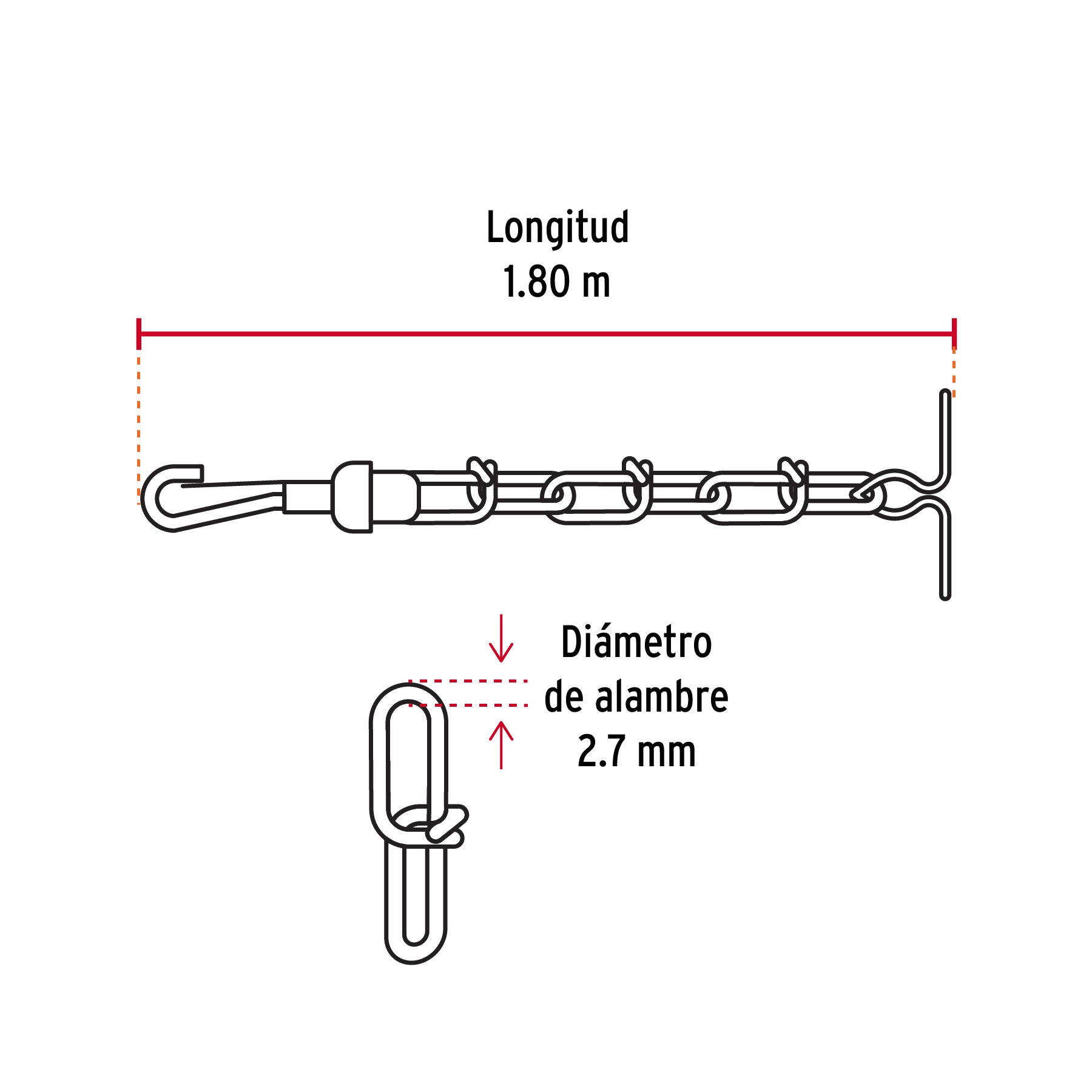 Cadena de 1.8 m de amarre para perro, 2.7 mm, FIERO