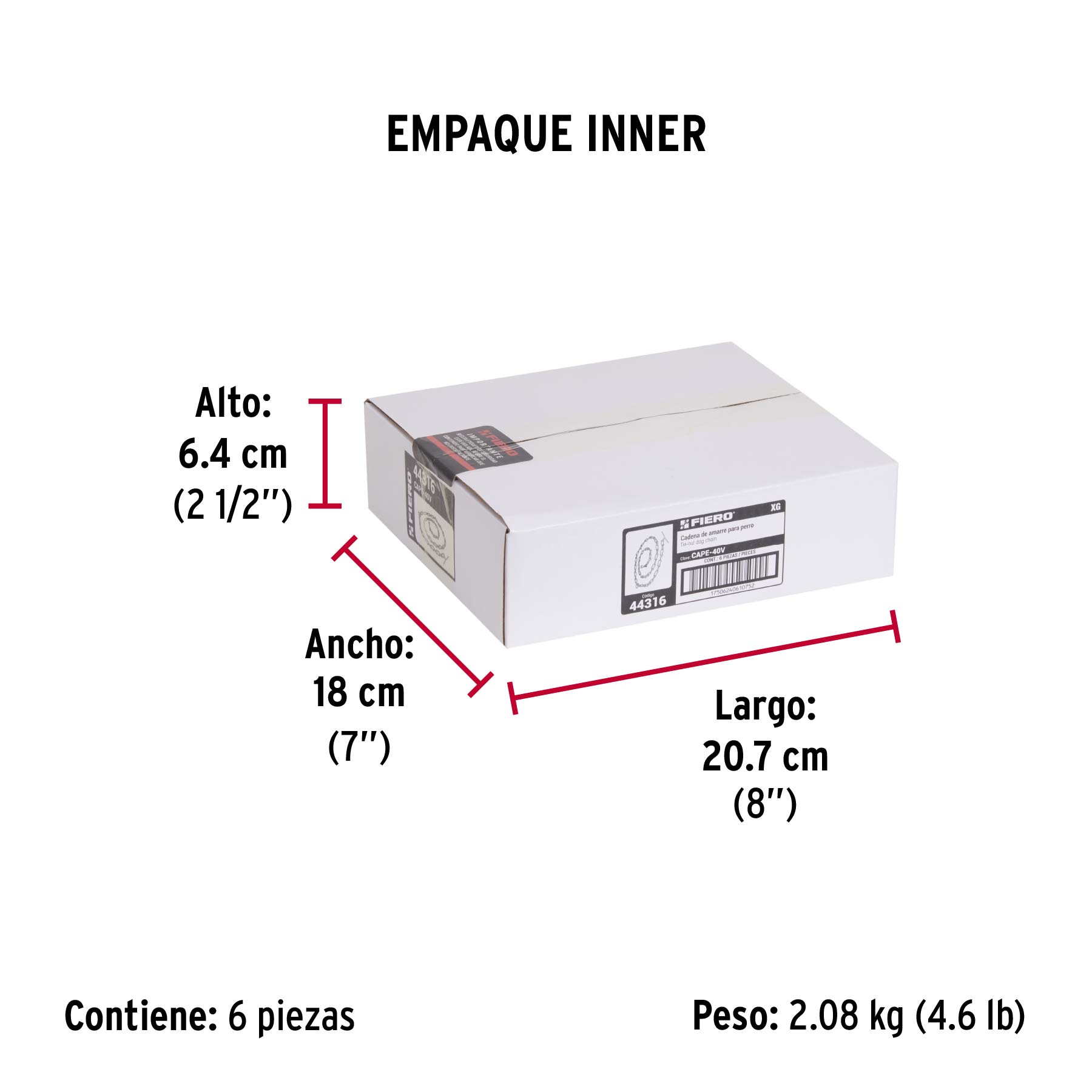 Cadena de 1.8 m de amarre para perro, 2.9 mm, FIERO - Empaque