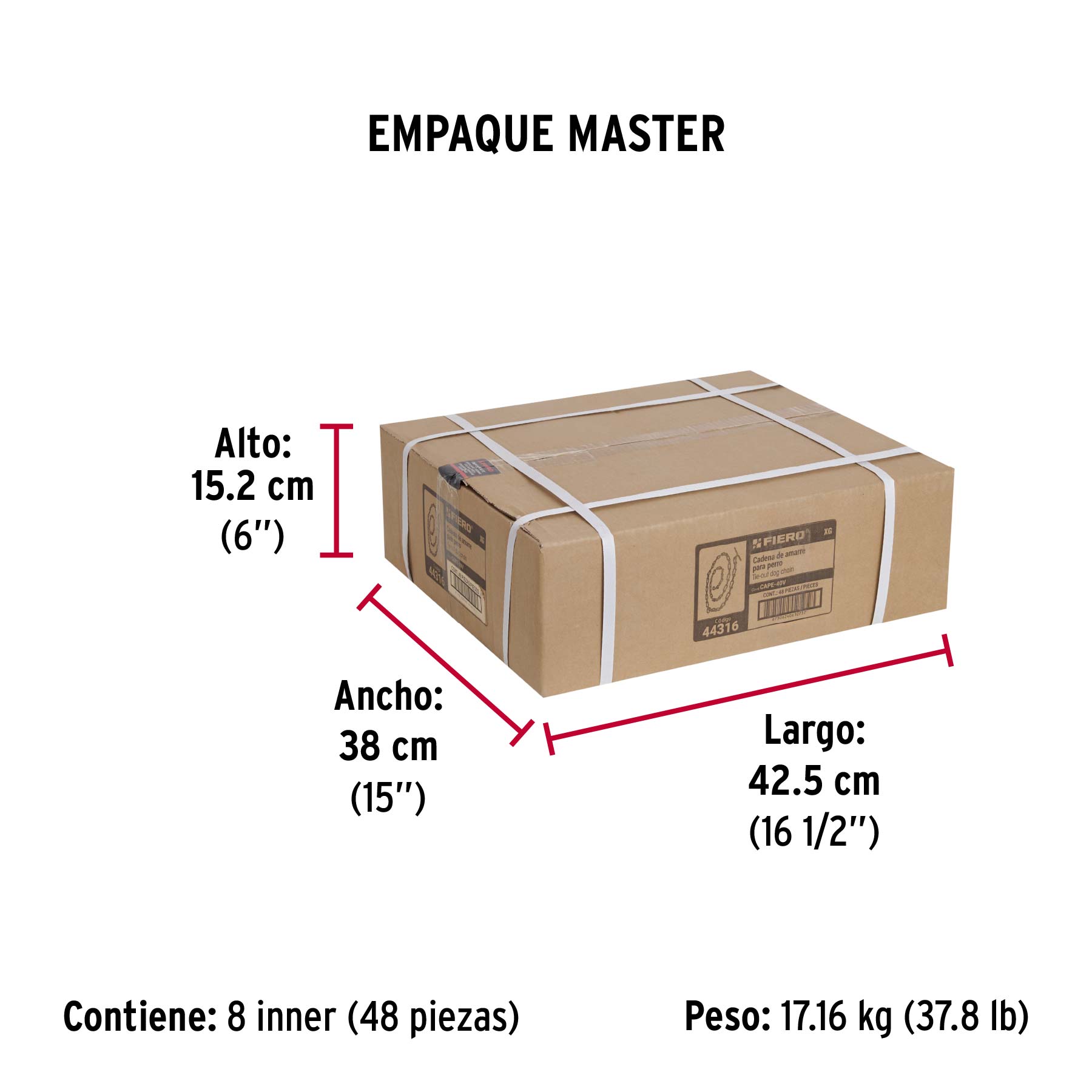 Cadena de 1.8 m de amarre para perro, 2.9 mm, FIERO - Empaque
