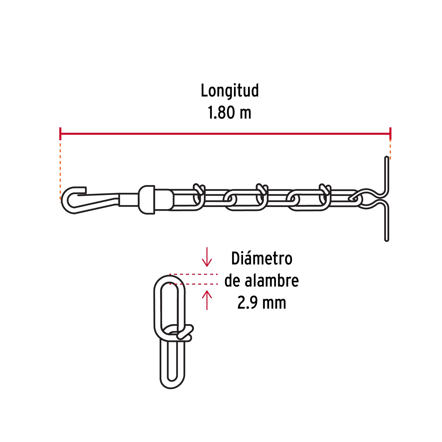 Cadena de 1.8 m de amarre para perro, 2.9 mm, FIERO