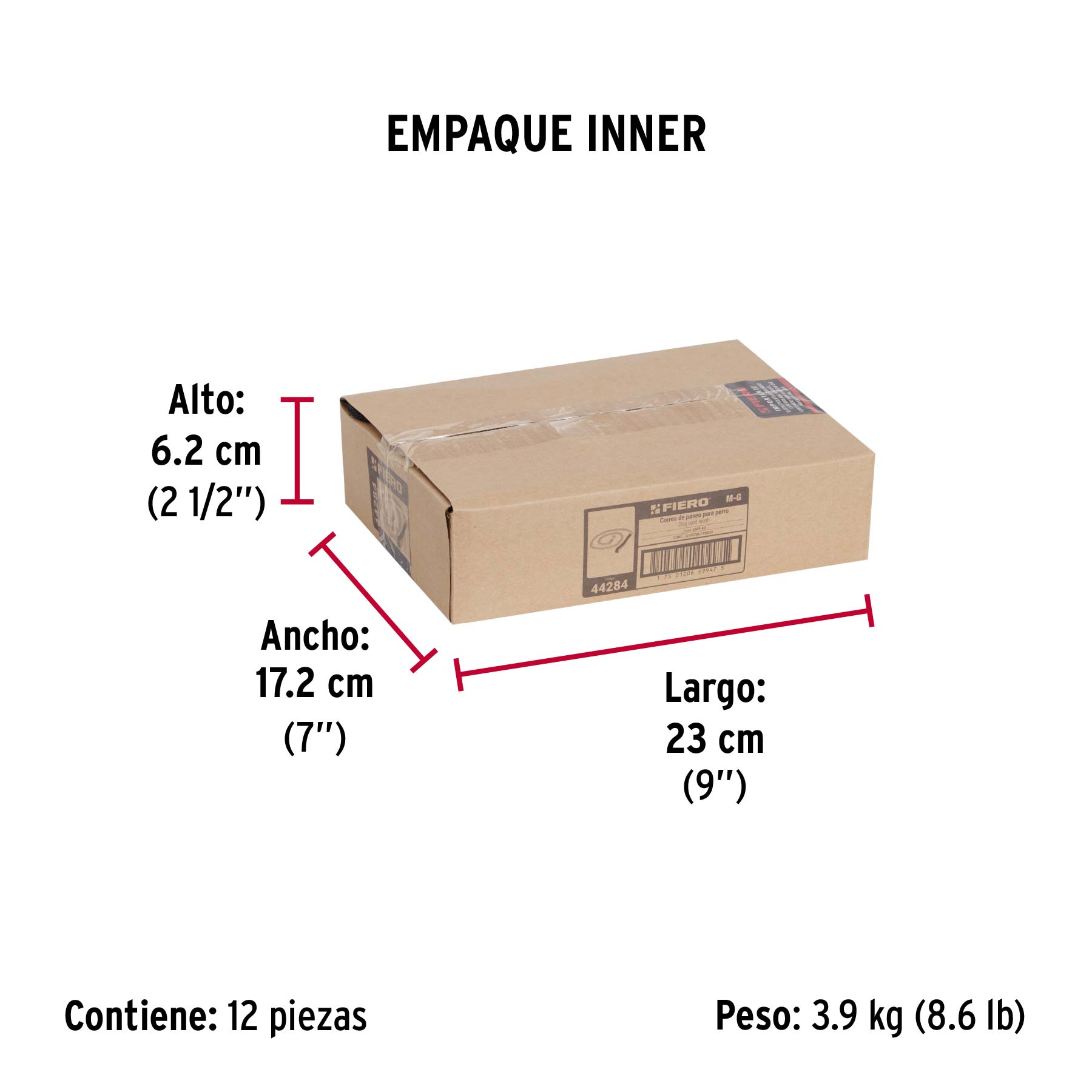 Cadena de paseo para perro de 1.2 m x 4 mm, FIERO - Empaque