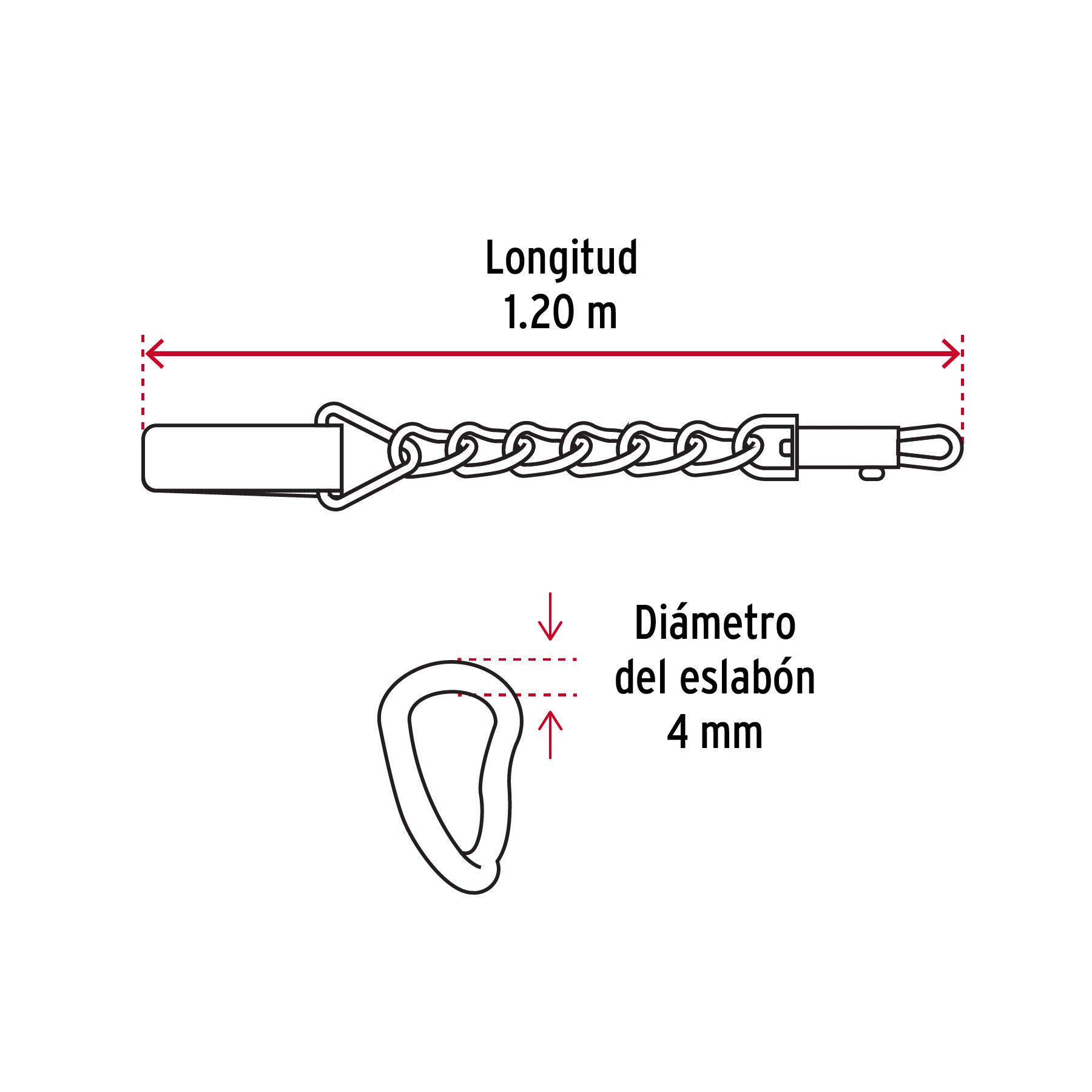 Cadena de paseo para perro de 1.2 m x 4 mm, FIERO