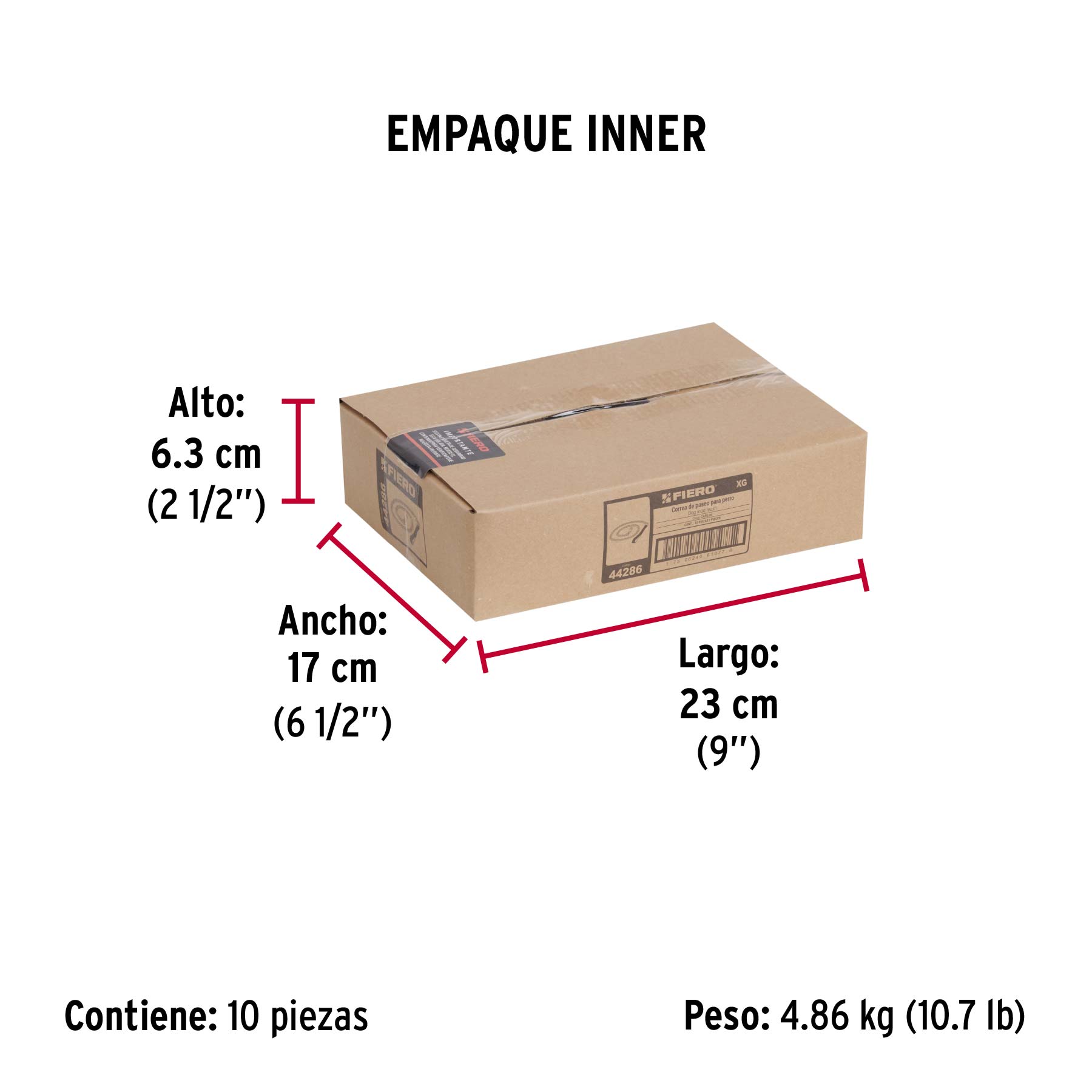 Cadena de paseo para perro de 1.2 m x 5 mm, FIERO - Empaque