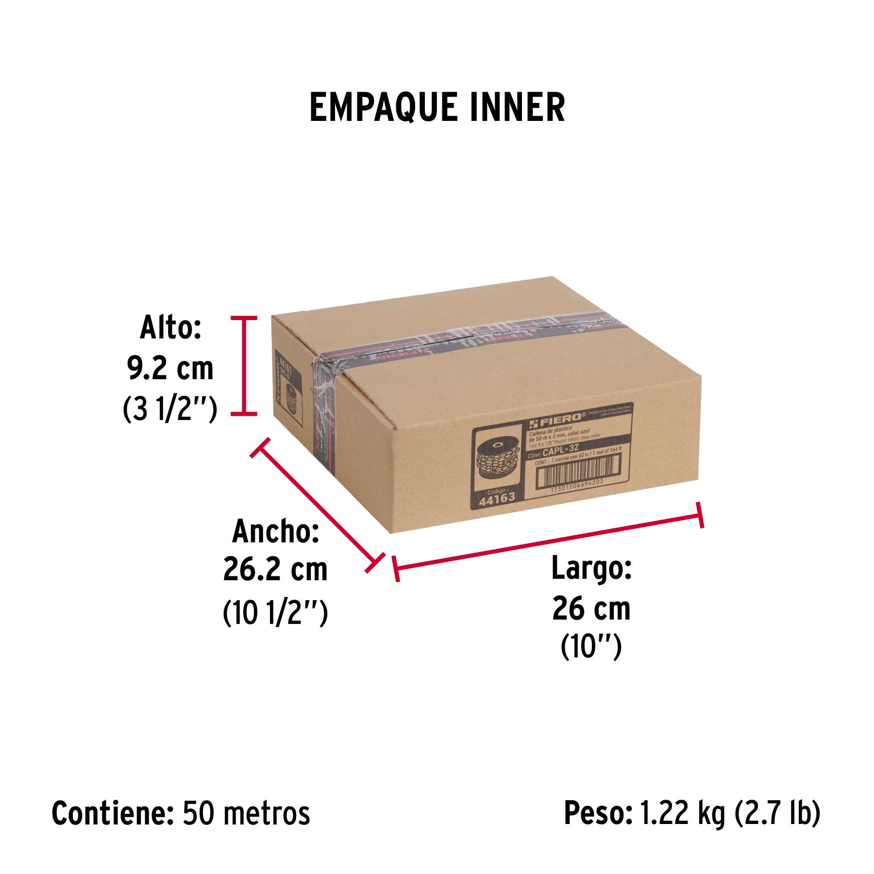 Metro de cadena de 3 mm de plástico azul, carrete de 50 m - Empaque