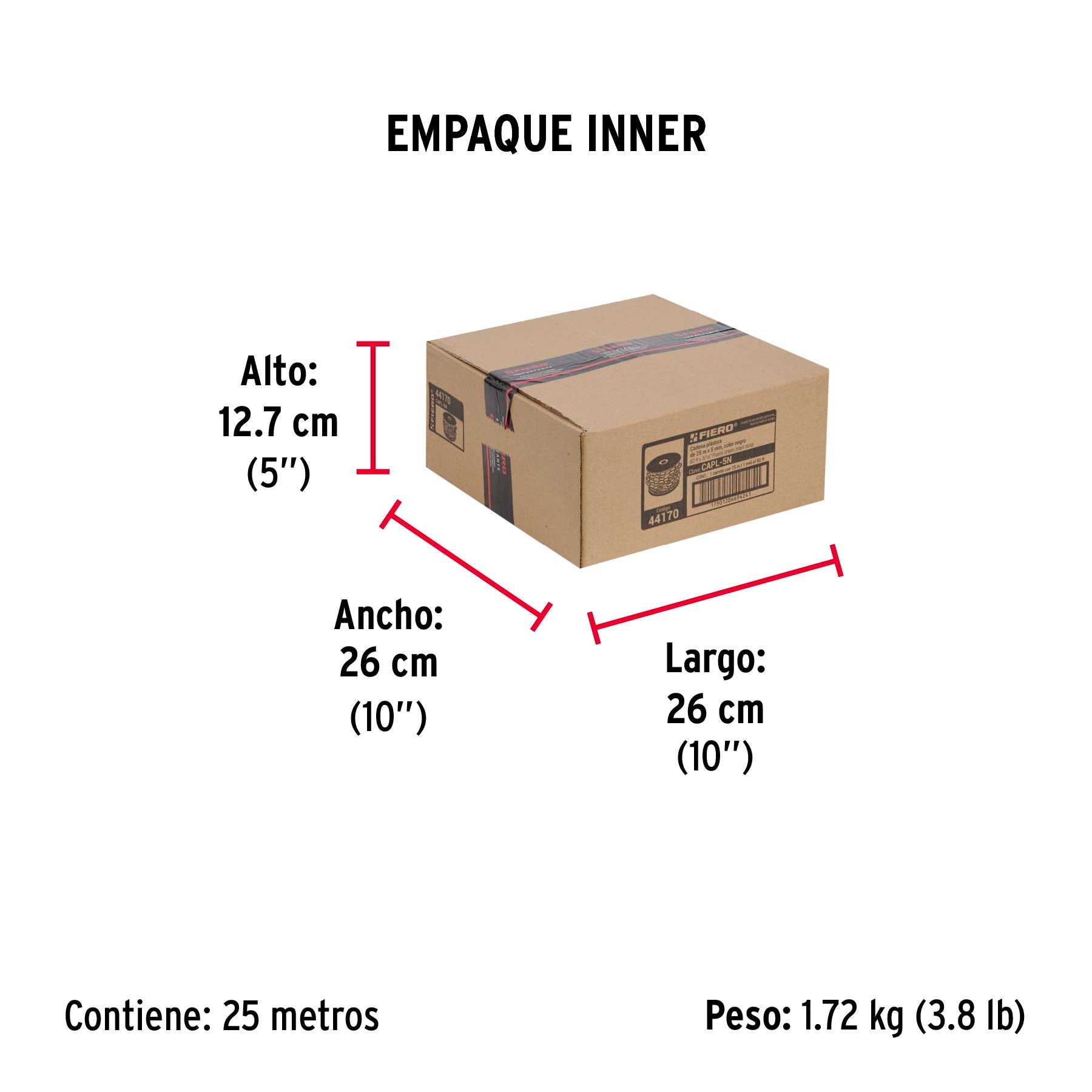 Metro de cadena de 5 mm de plástico negra, carrete de 25 m - Empaque