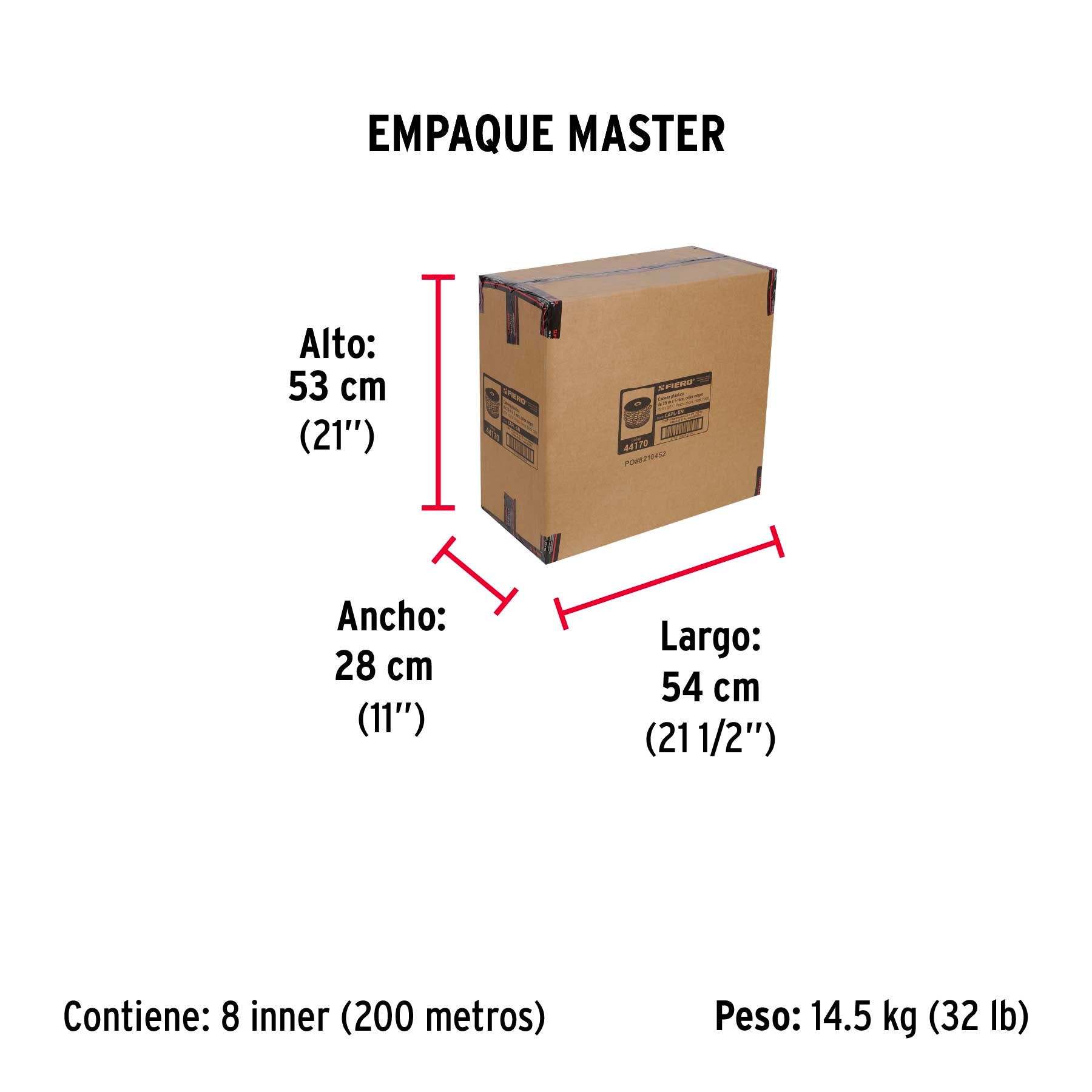 Metro de cadena de 5 mm de plástico negra, carrete de 25 m - Empaque