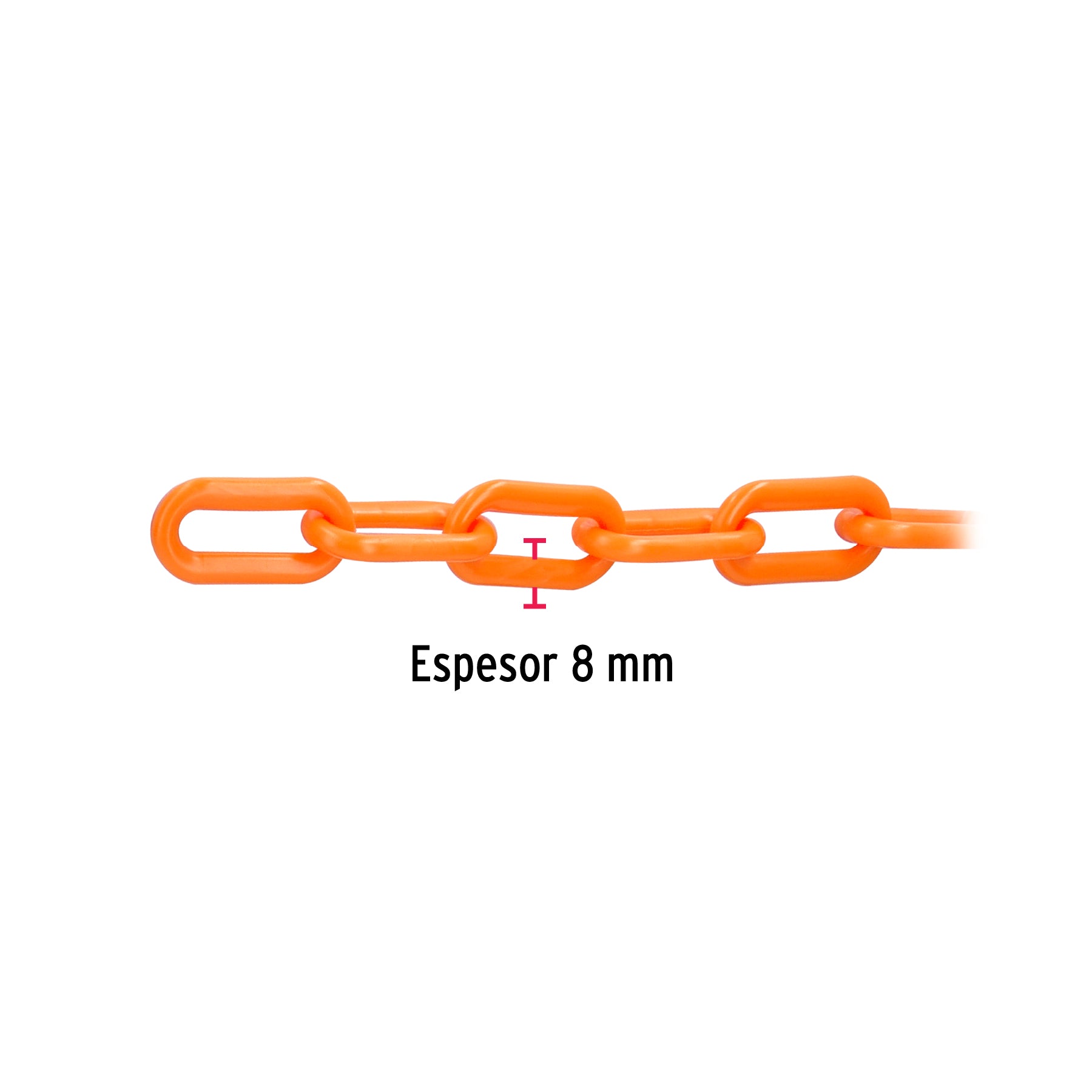 Metro de cadena de 8 mm de plástico naranja, carrete de 25 m