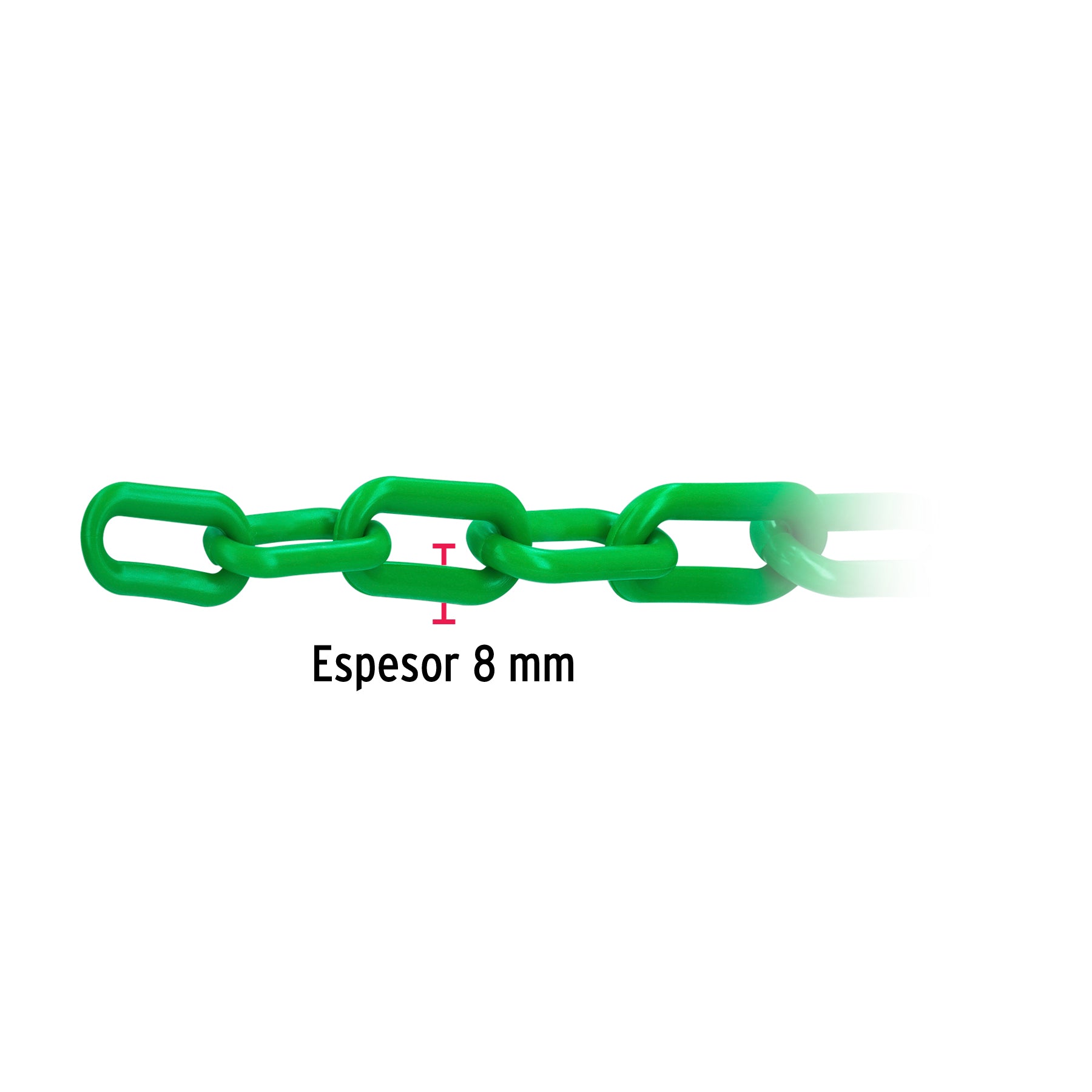 Metro de cadena de 8 mm de plástico verde, carrete de 25 m