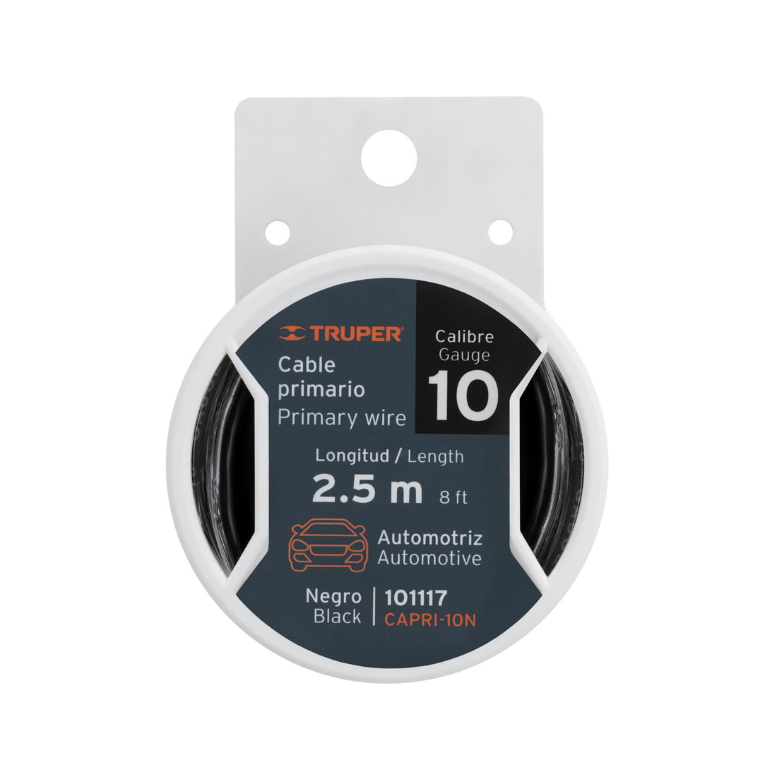 Carrete con 2.5 m de cable primario negro calibre 10, TRUPER