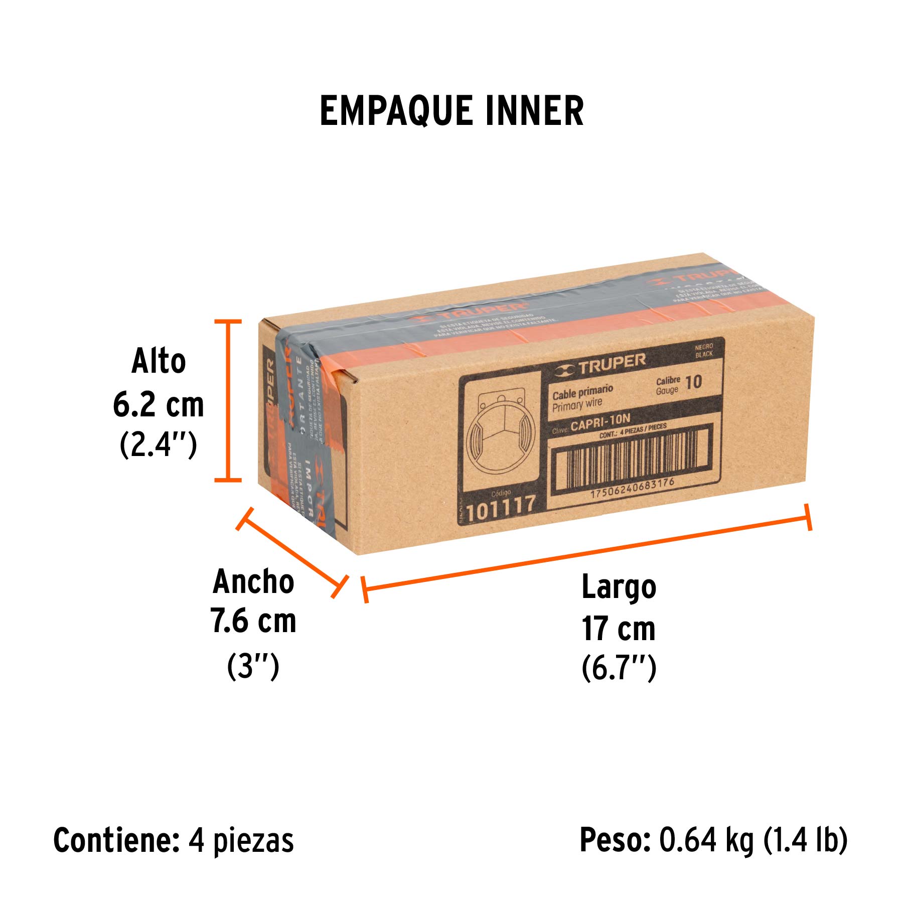 Carrete con 2.5 m de cable primario negro calibre 10, TRUPER - Empaque