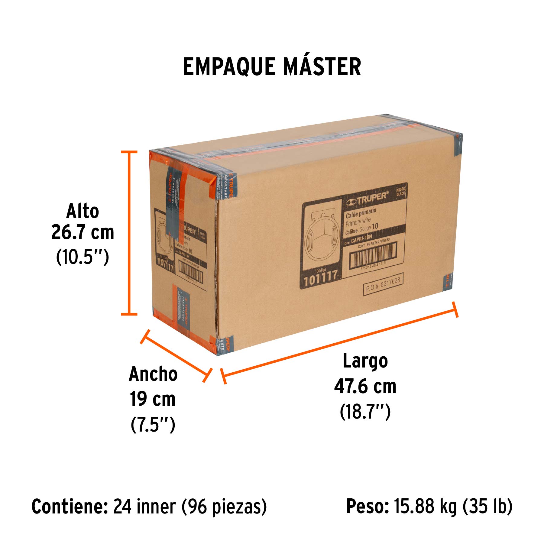 Carrete con 2.5 m de cable primario negro calibre 10, TRUPER - Empaque