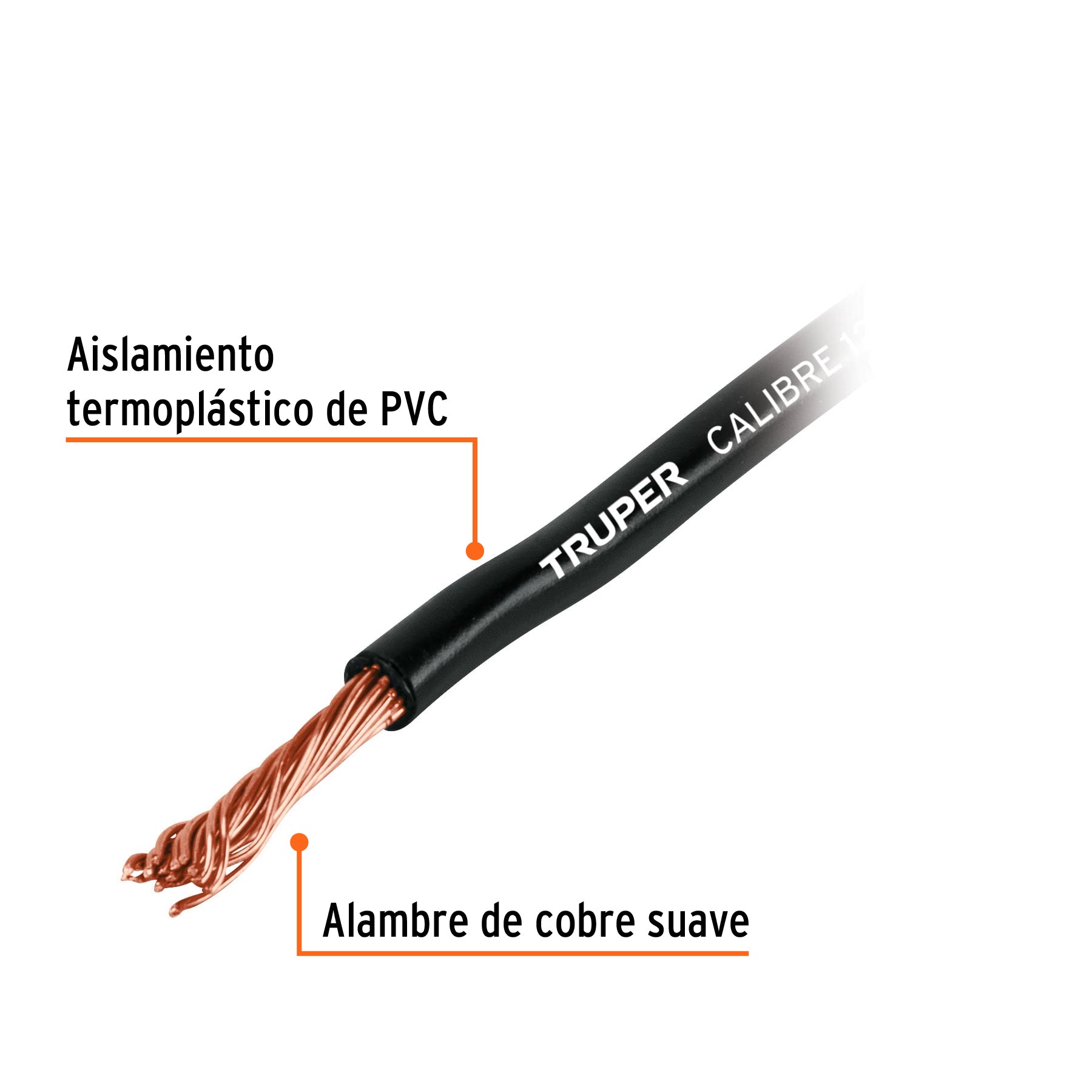 Carrete con 2.5 m de cable primario negro calibre 10, TRUPER