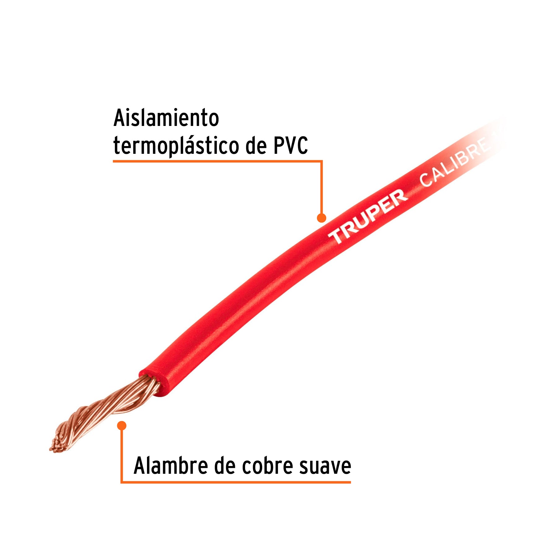 Carrete con 2.5 m de cable primario rojo calibre 10, TRUPER