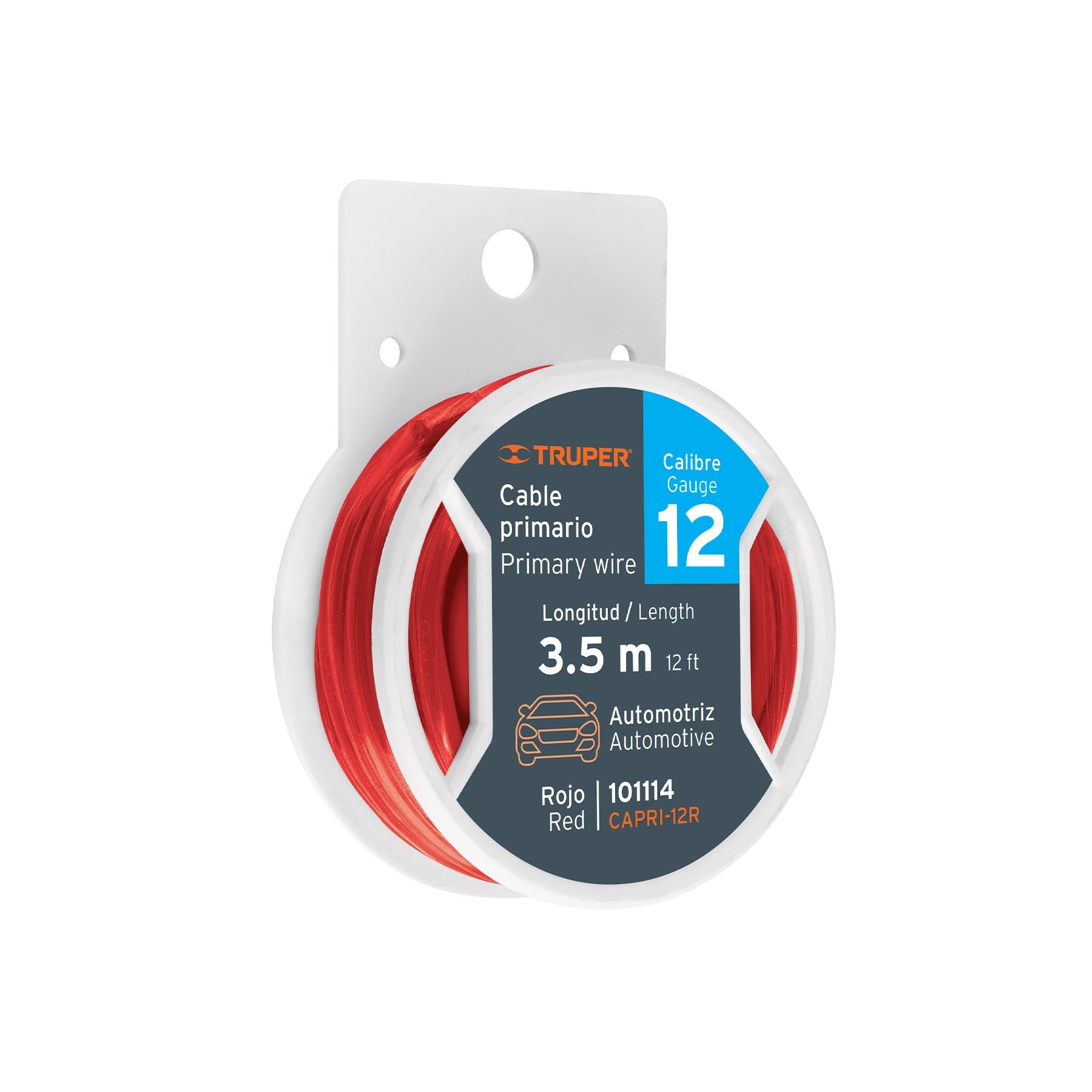 Carrete con 3.5 m de cable primario rojo calibre 12, TRUPER