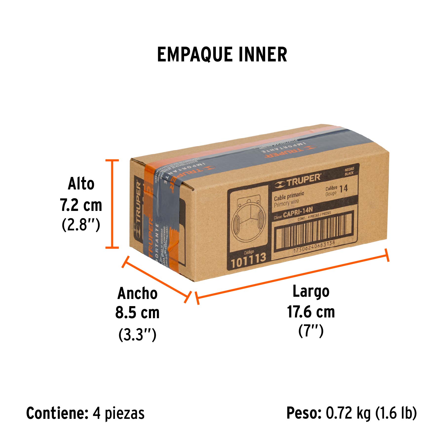 Carrete con 6 m de cable primario negro calibre 14, TRUPER - Empaque
