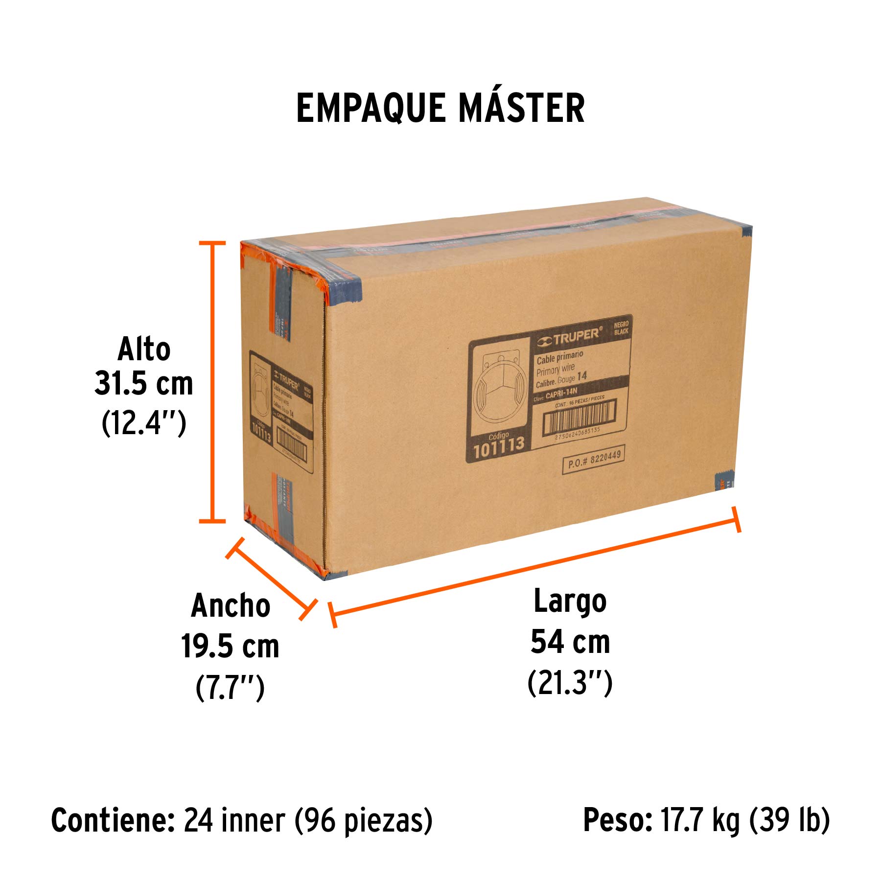 Carrete con 6 m de cable primario negro calibre 14, TRUPER - Empaque